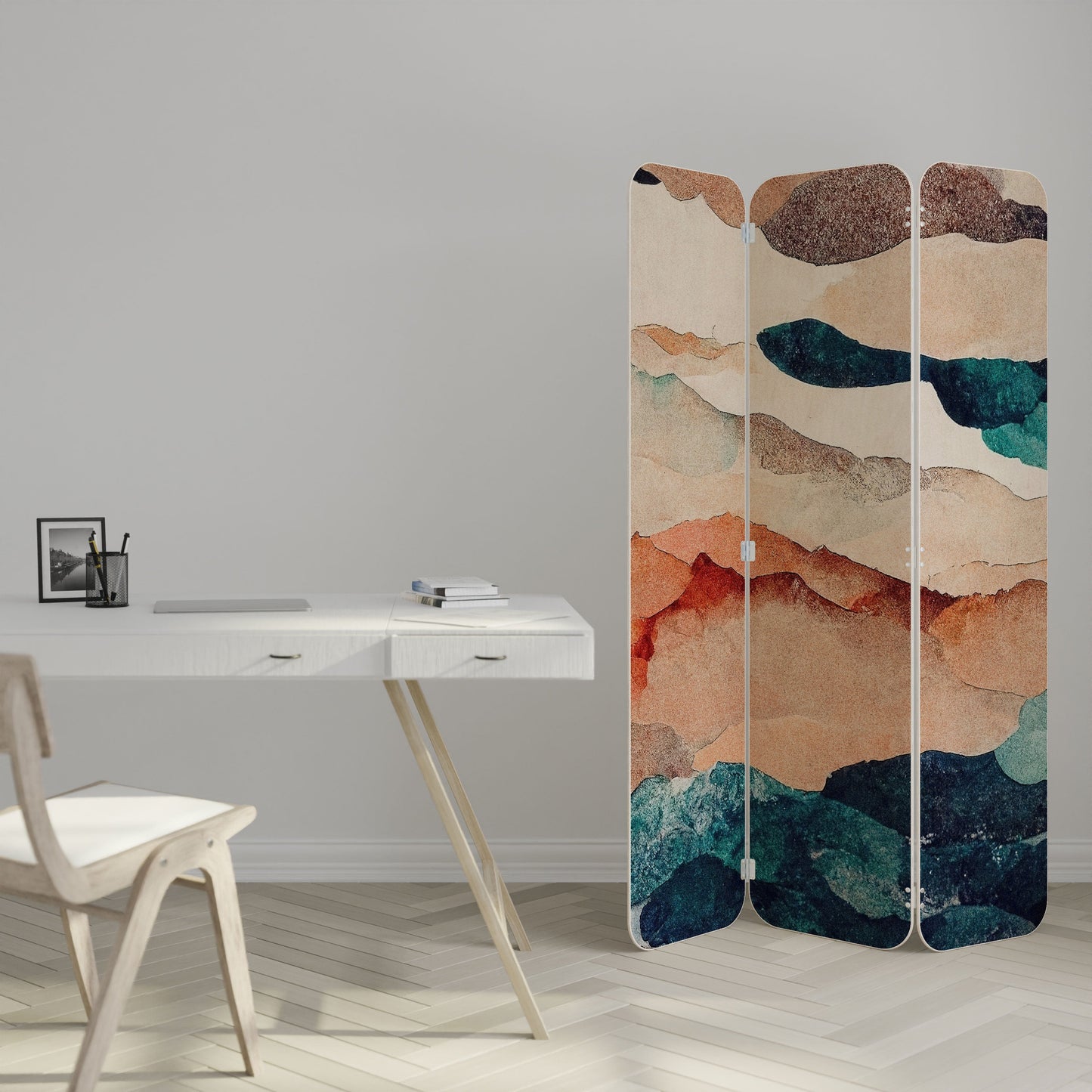 ABSTRACT LANDSCAPE 3-Panel Plywood Room Divider