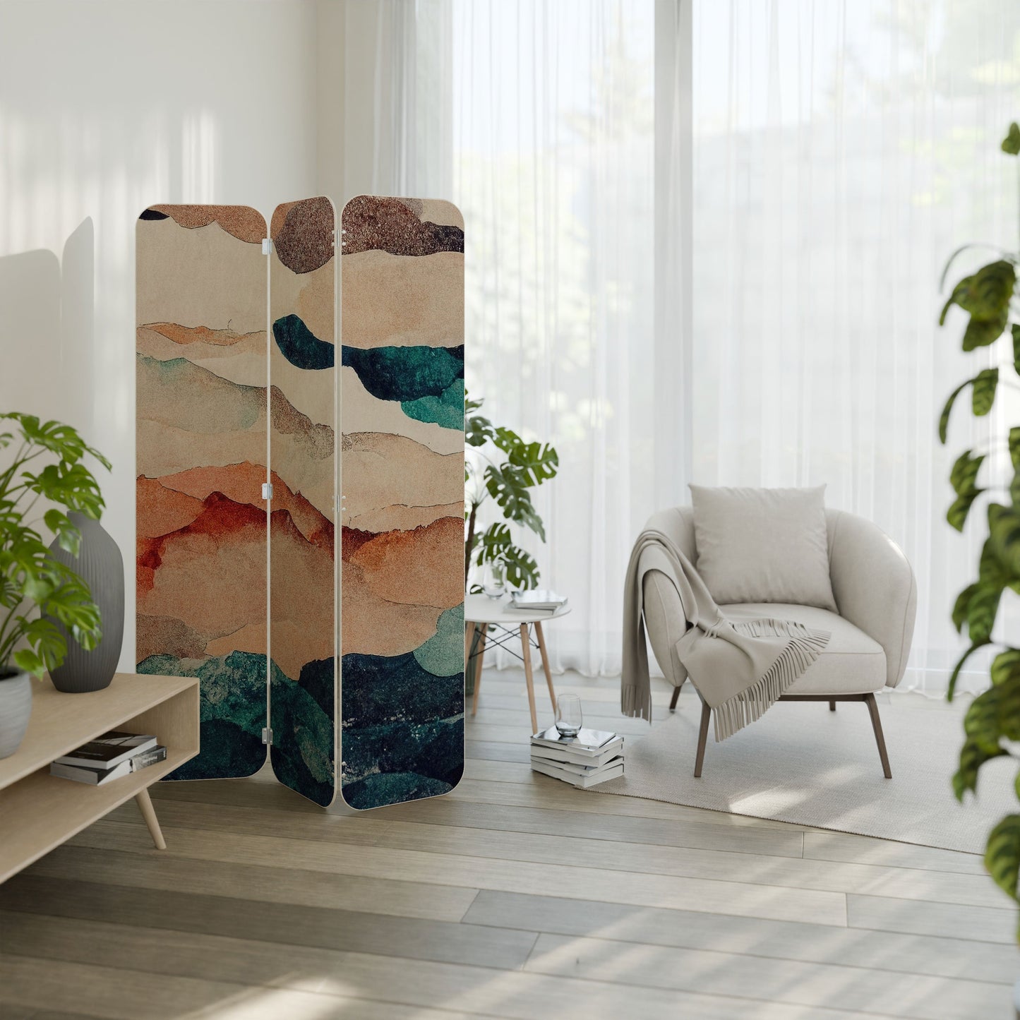 ABSTRACT LANDSCAPE 3-Panel Plywood Room Divider