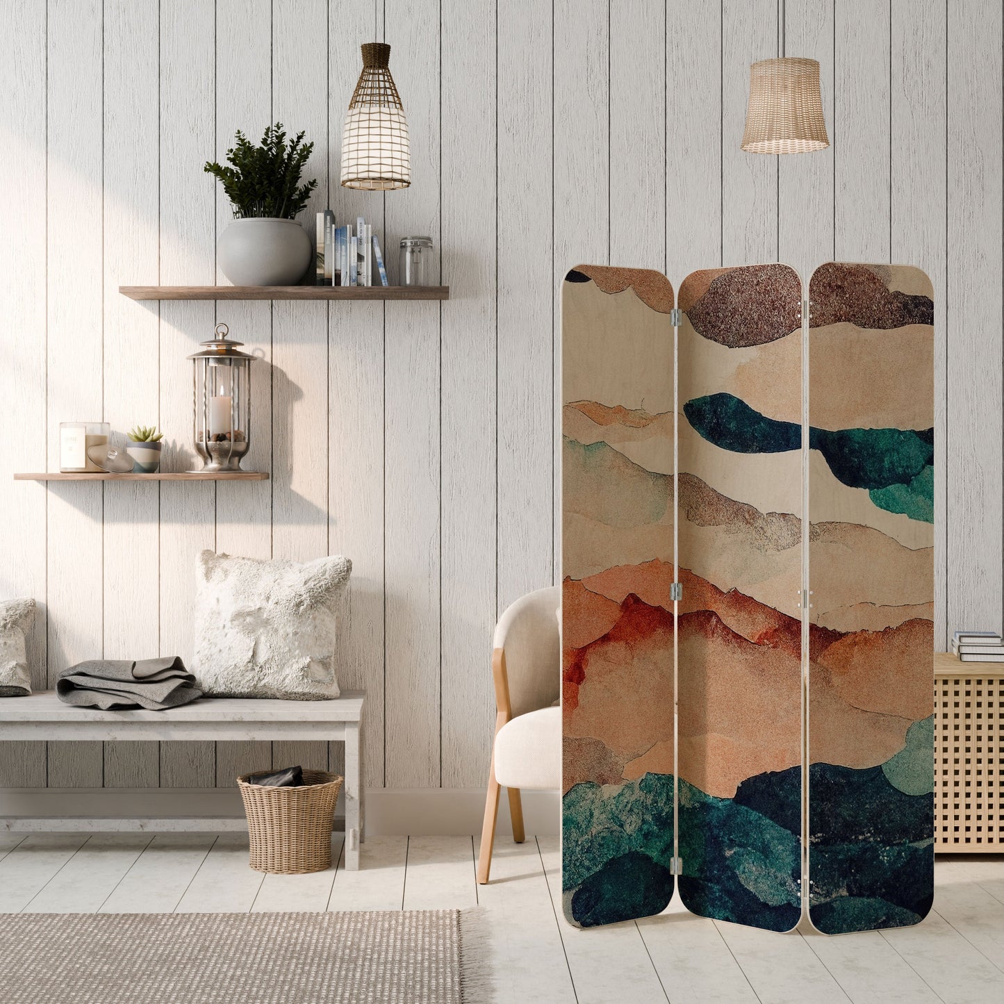 ABSTRACT LANDSCAPE 3-Panel Plywood Room Divider