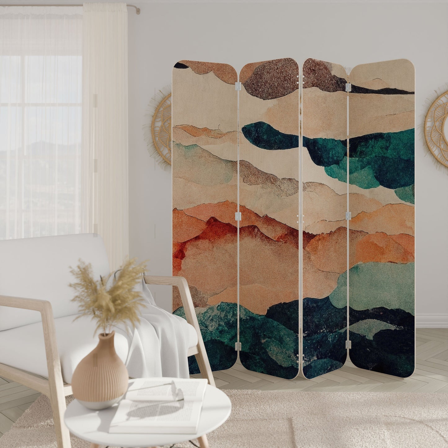 ABSTRACT LANDSCAPE 4-Panel Plywood Room Divider