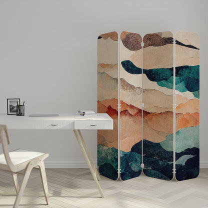 ABSTRACT LANDSCAPE 4-Panel Plywood Room Divider