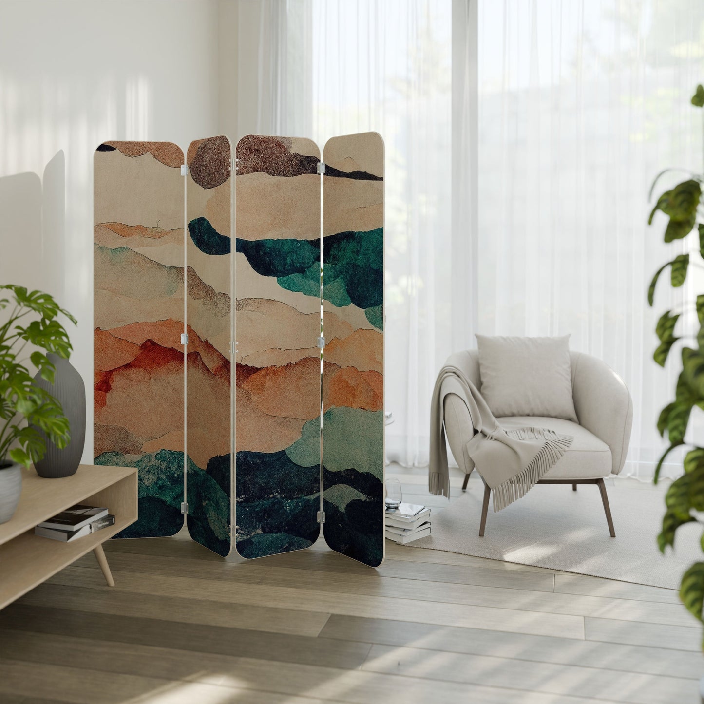 ABSTRACT LANDSCAPE 4-Panel Plywood Room Divider