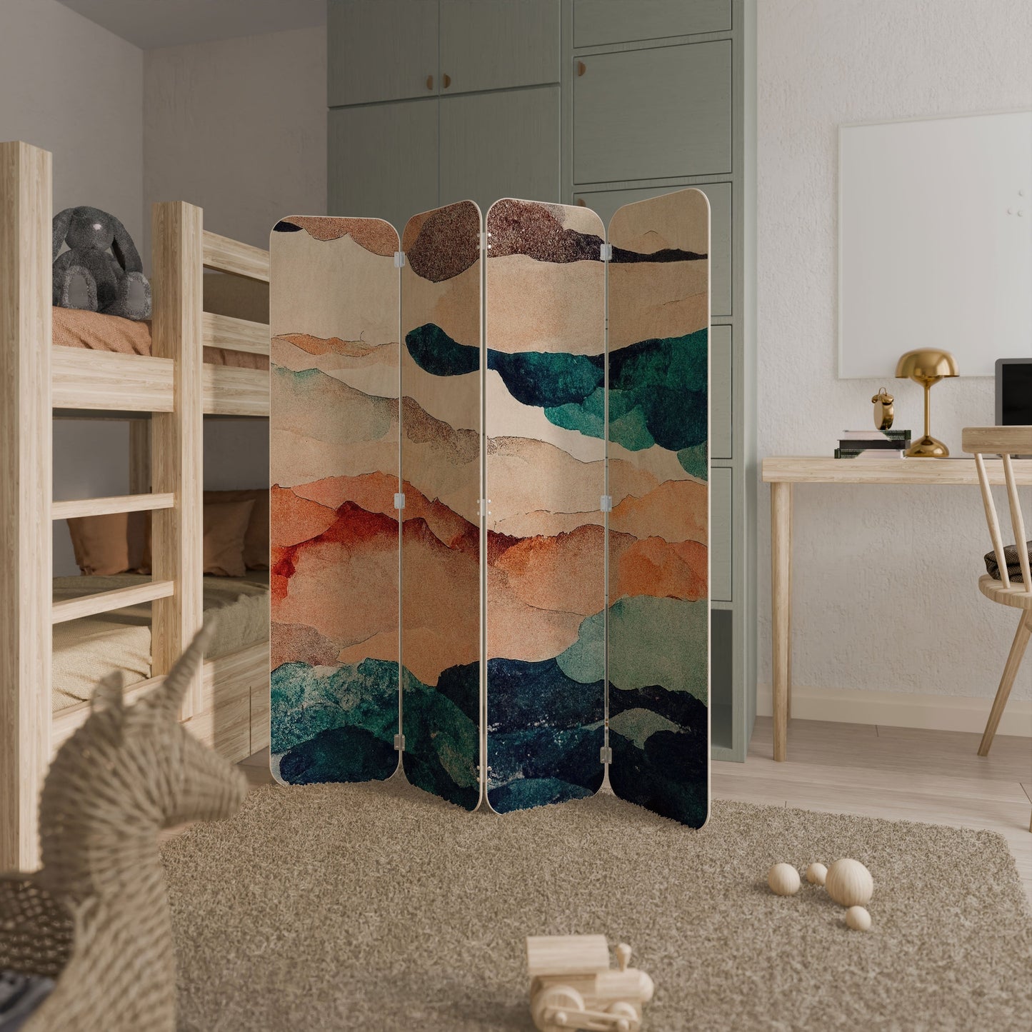 ABSTRACT LANDSCAPE 4-Panel Plywood Room Divider