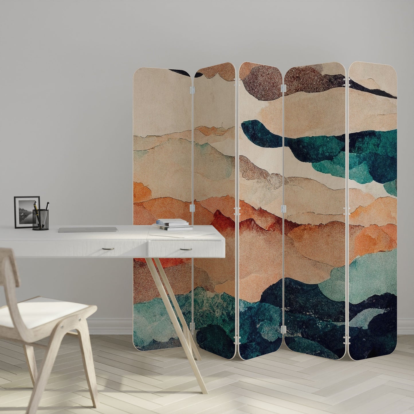 ABSTRACT LANDSCAPE 5-Panel Plywood Room Divider