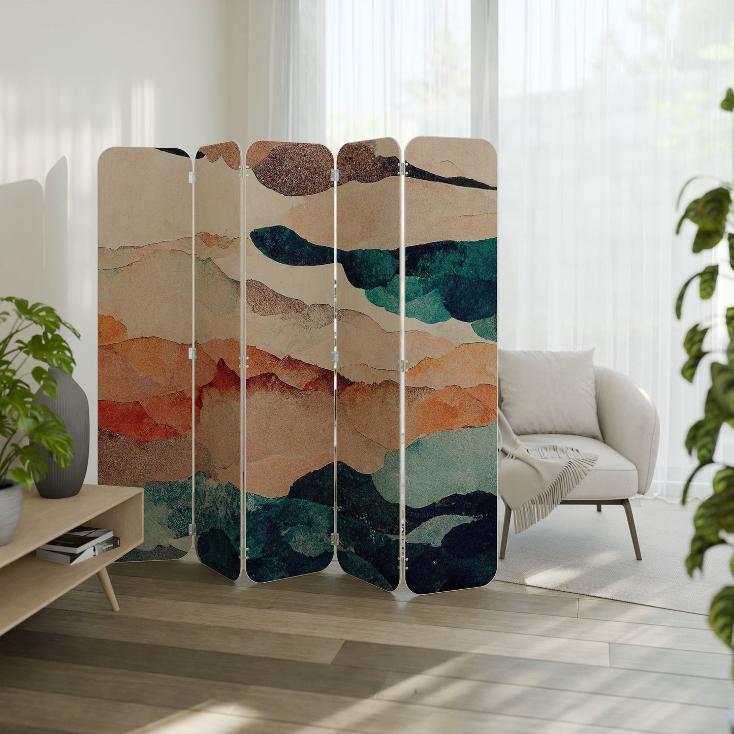 ABSTRACT LANDSCAPE 5-Panel Plywood Room Divider