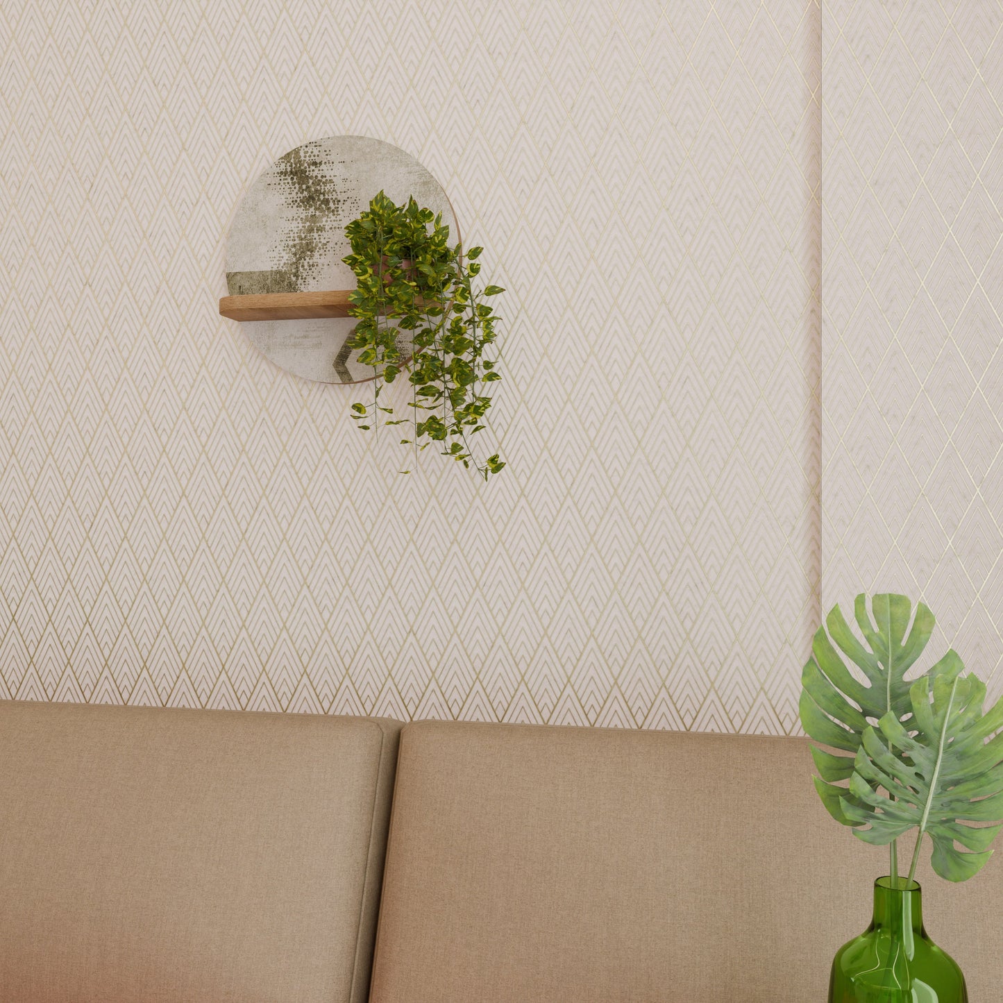 HEXAGONAL SHAPES Round Art Shelf In Oak Effect