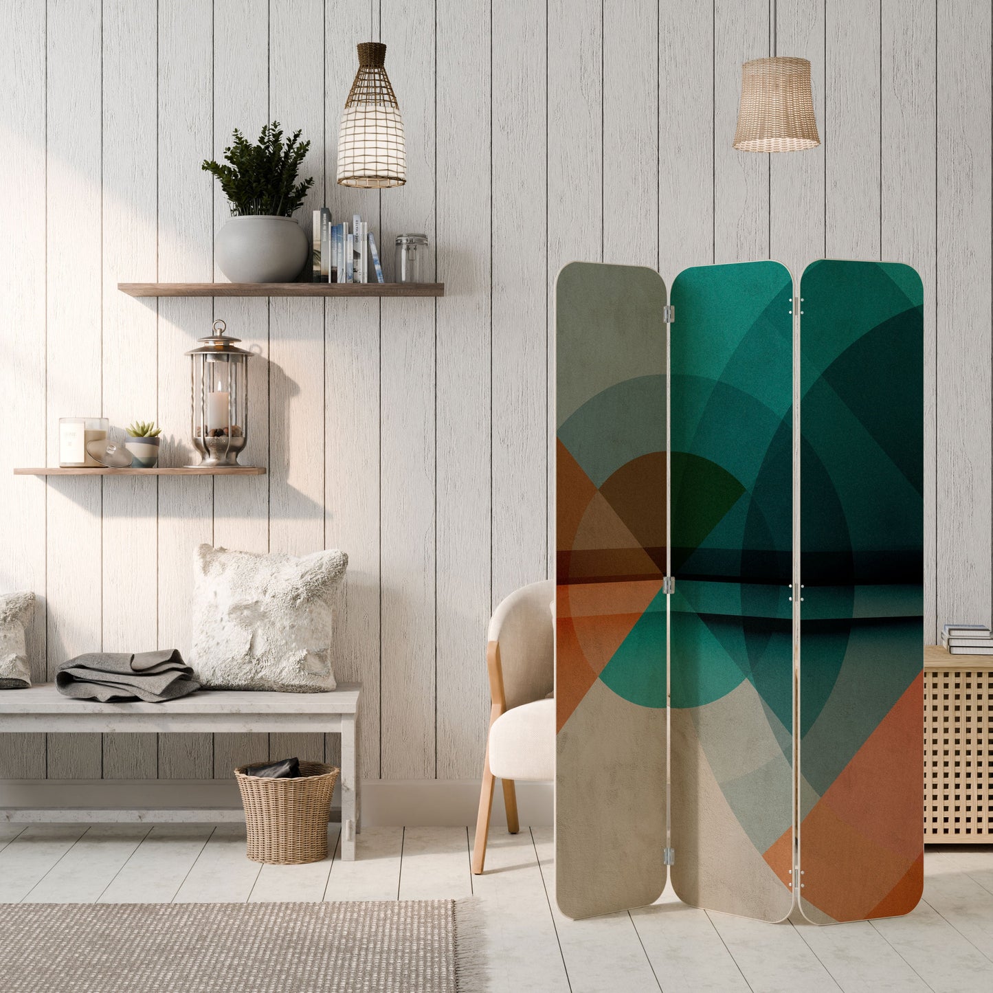 CIRCULAR RHAPSODY 3-Panel Plywood Room Divider