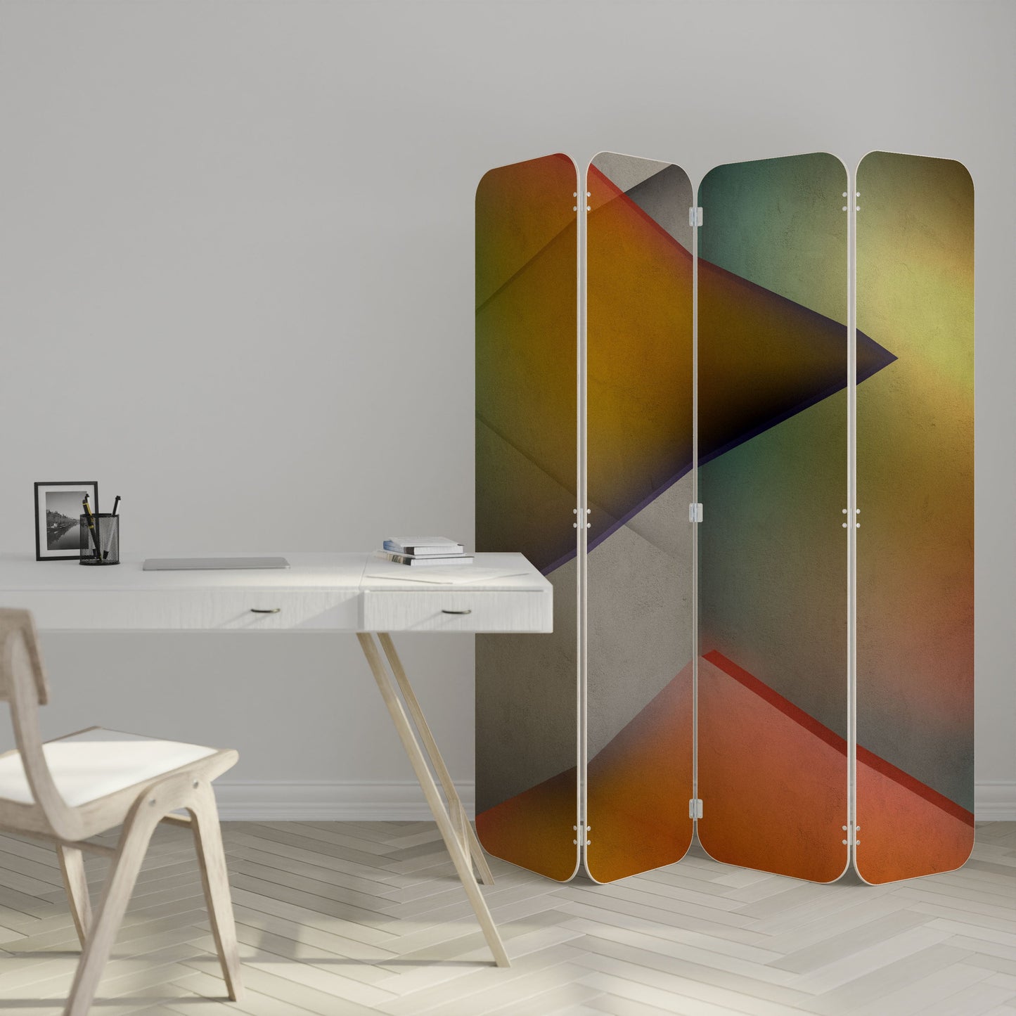 PIERCING SHARPNESS 4-Panel Plywood Room Divider