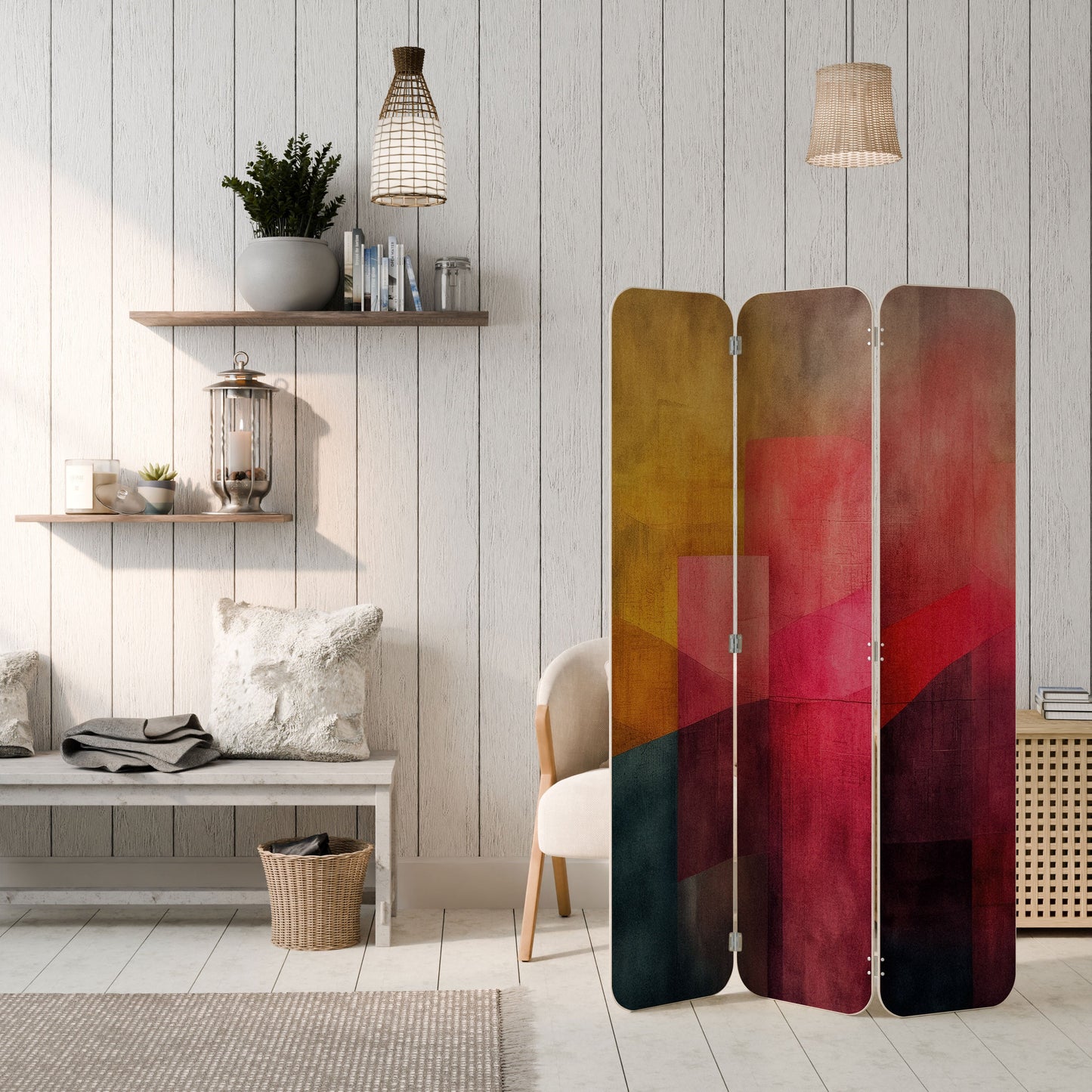 COLORFUL SOUNDS 3-Panel Plywood Room Divider