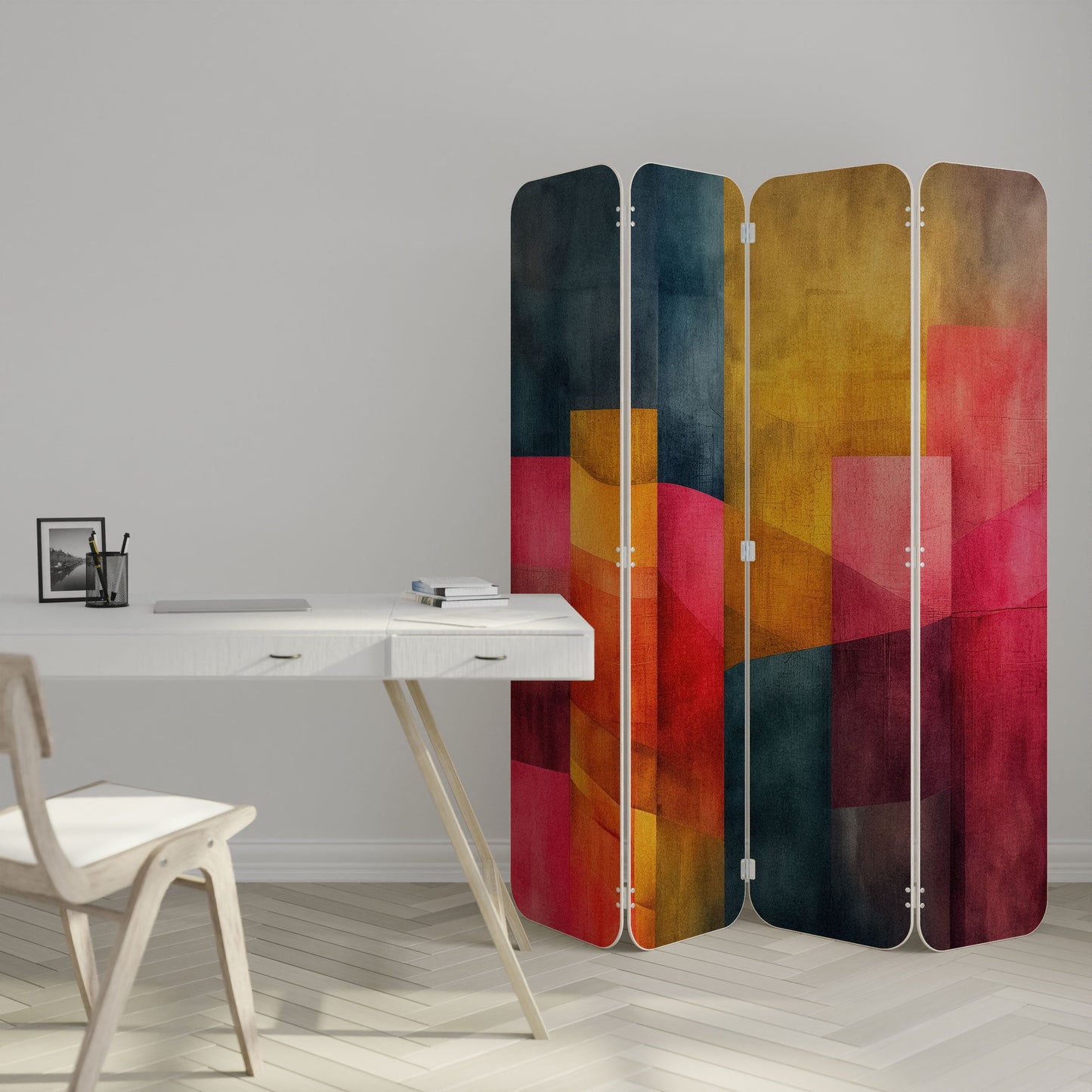 COLORFUL SOUNDS 4-Panel Plywood Room Divider