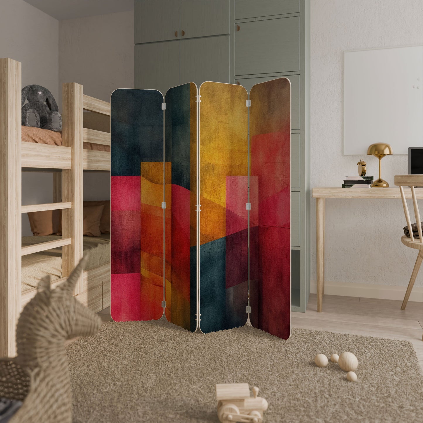 COLORFUL SOUNDS 4-Panel Plywood Room Divider