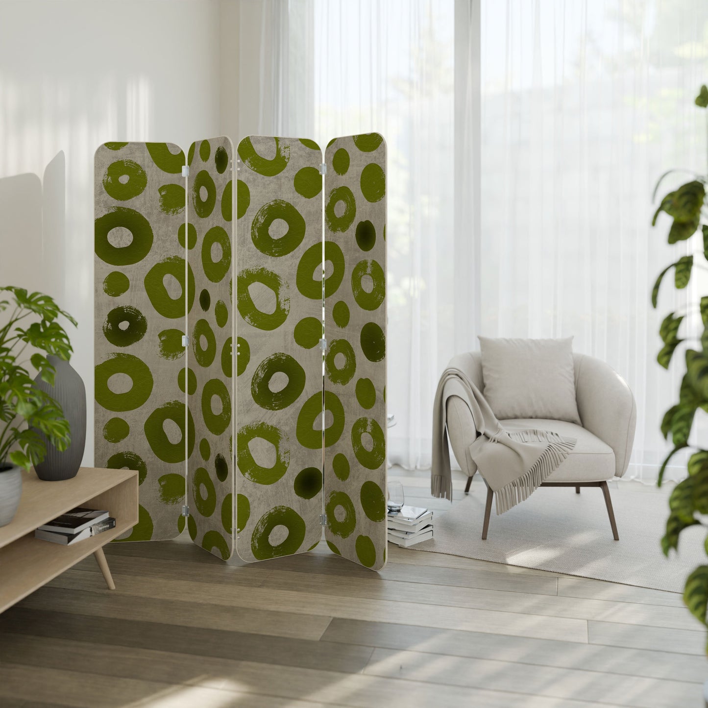 GREEN RHAPSODY 4-Panel Plywood Room Divider