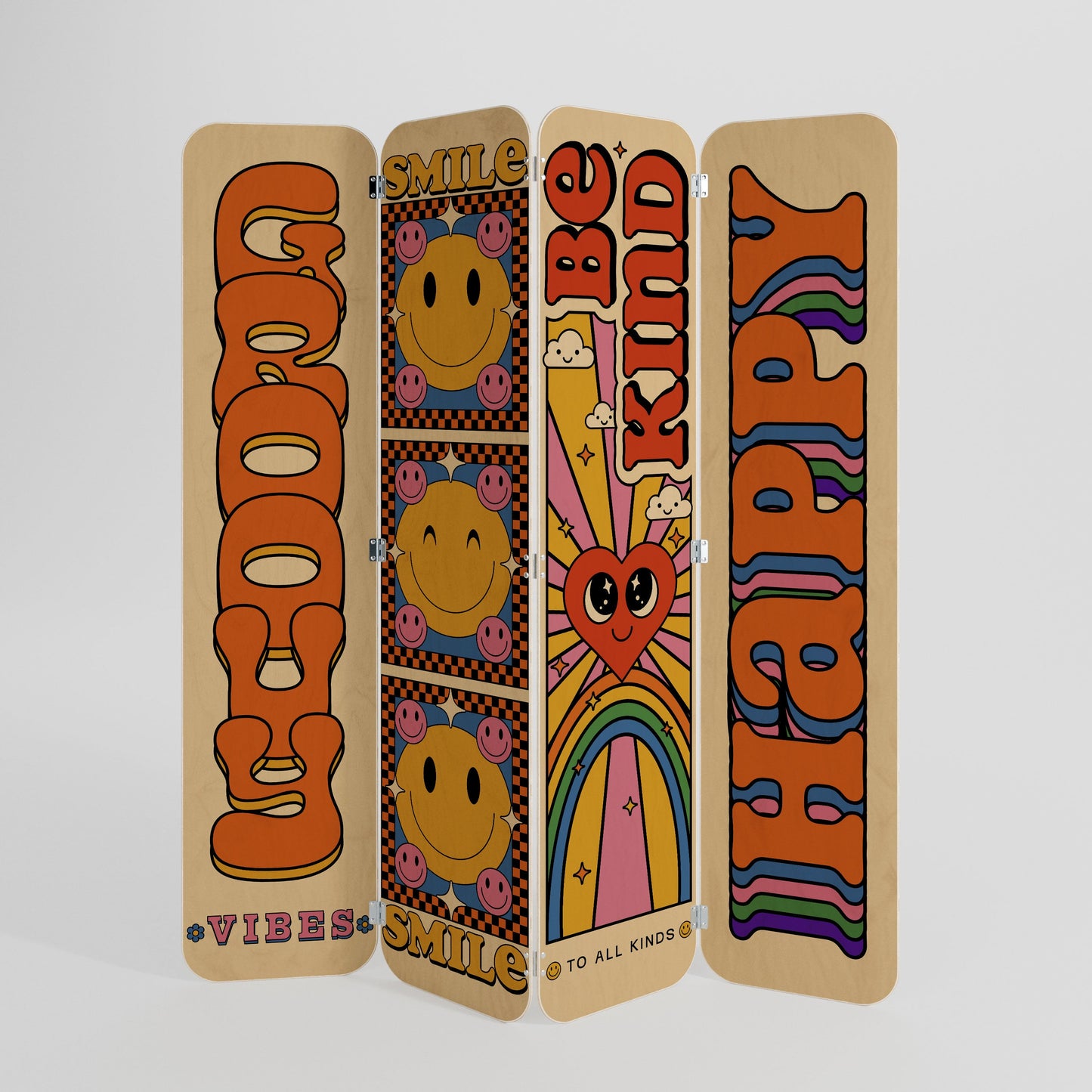 GROOVY POSTERS 4-Panel Plywood Room Divider