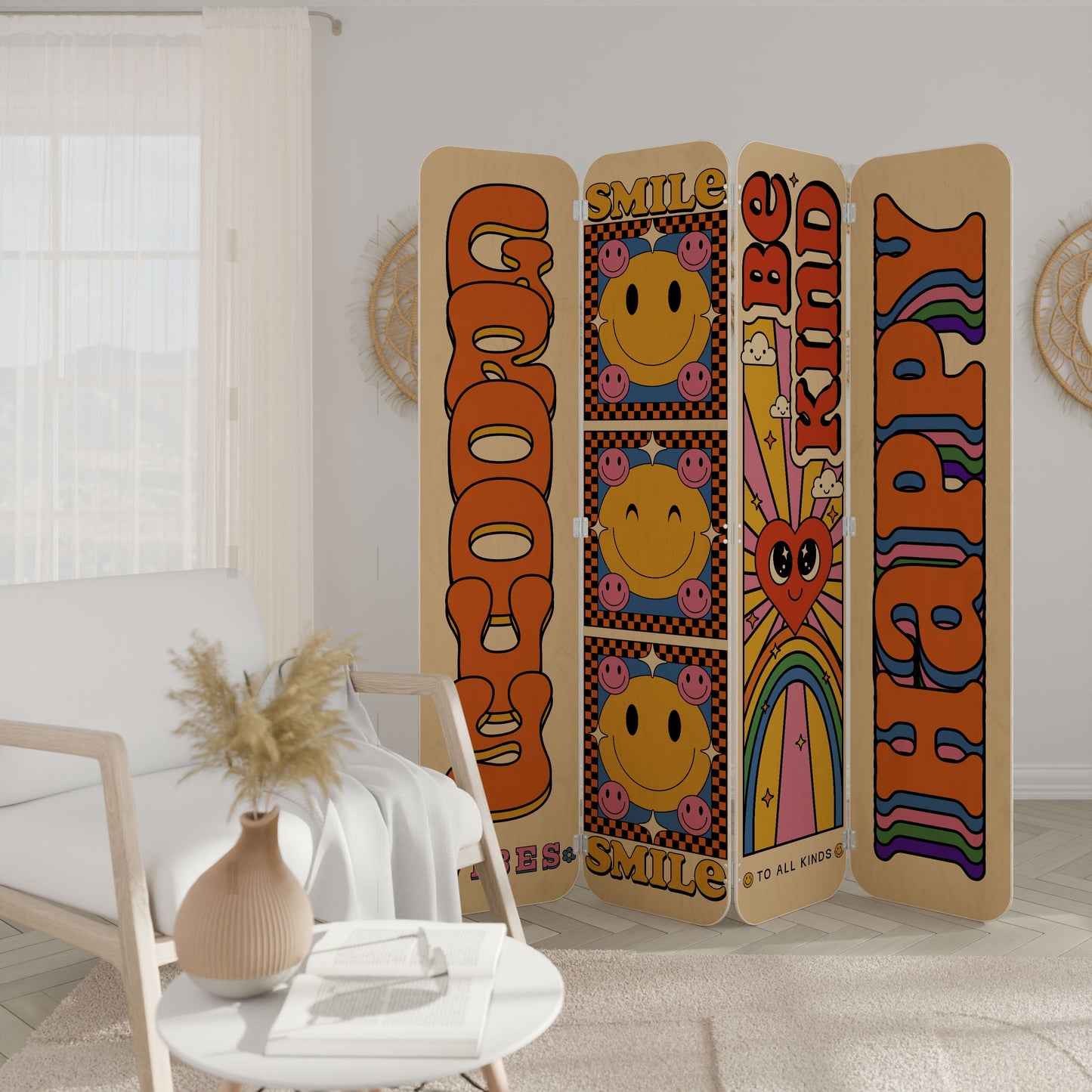 GROOVY POSTERS 4-Panel Plywood Room Divider