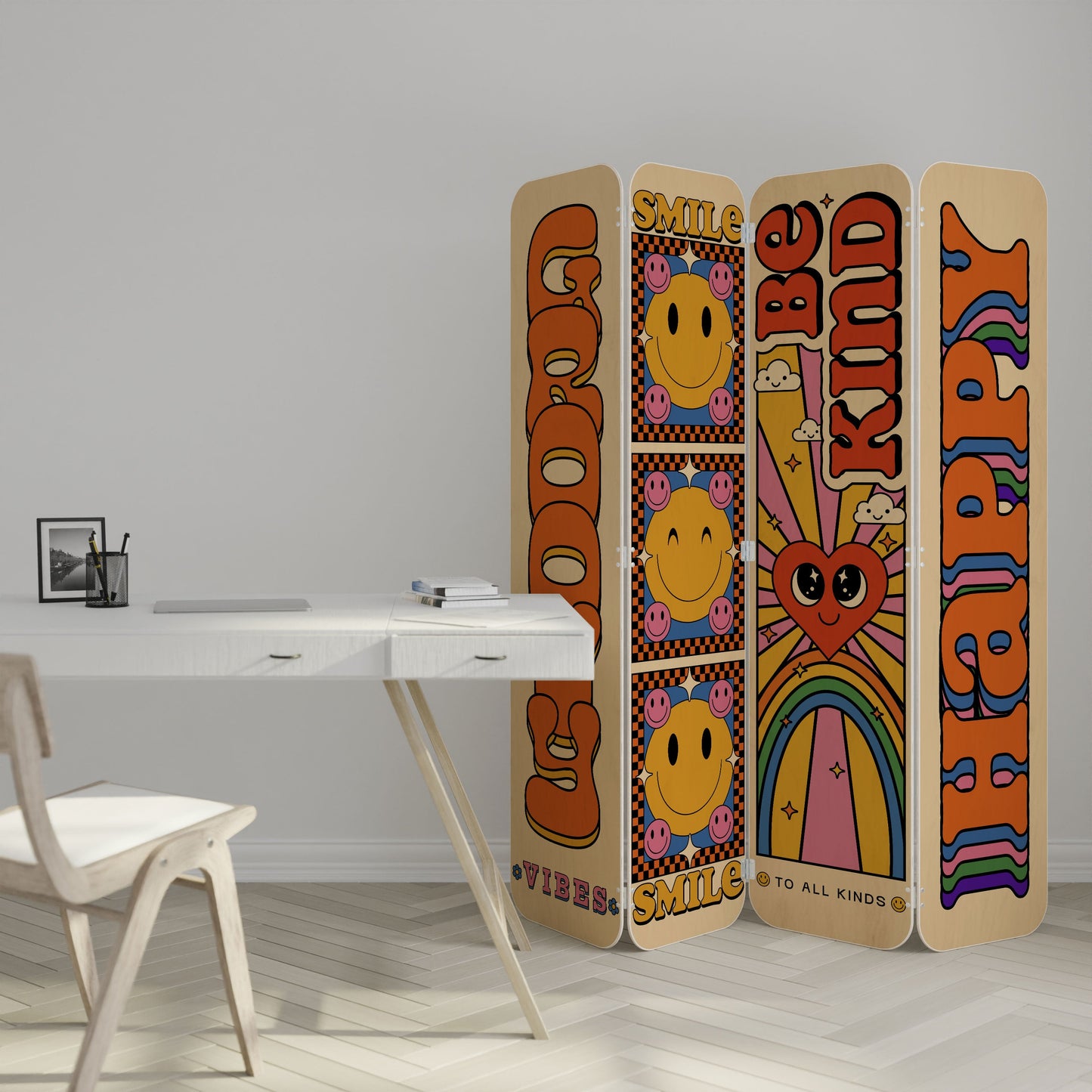 GROOVY POSTERS 4-Panel Plywood Room Divider