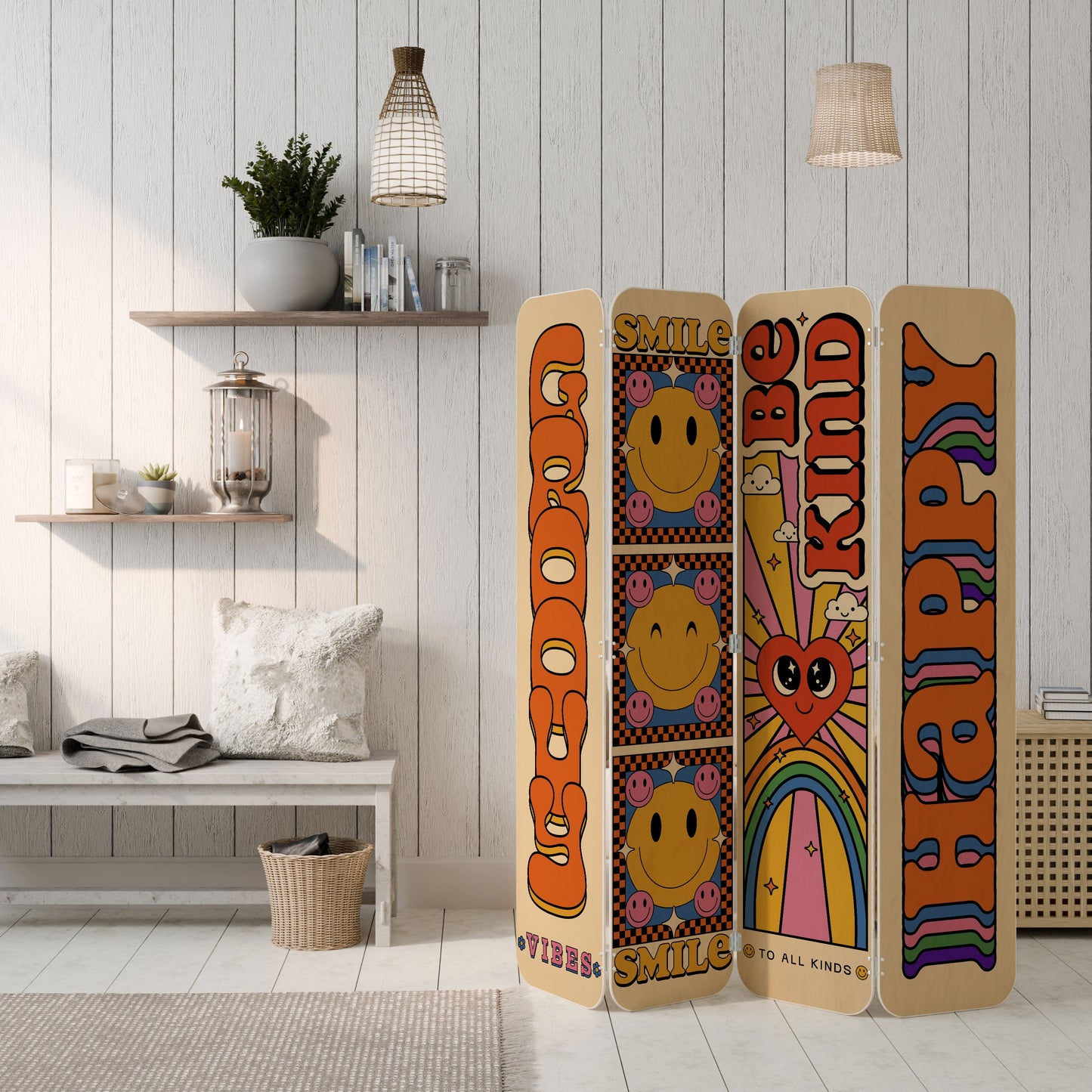 GROOVY POSTERS 4-Panel Plywood Room Divider