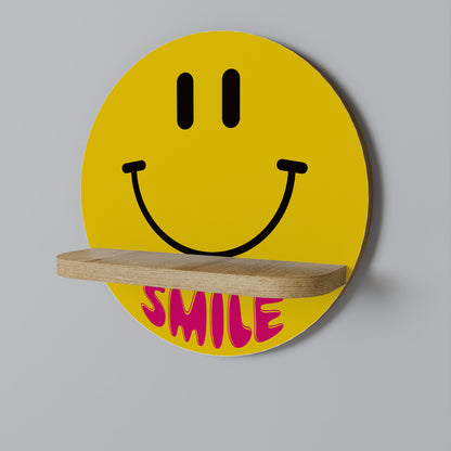 KEEP SMILING Round Art Shelf In Oak Effect