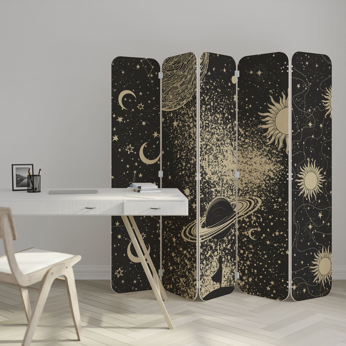 BRILLIANT UNIVERSE 5-Panel Plywood Room Divider