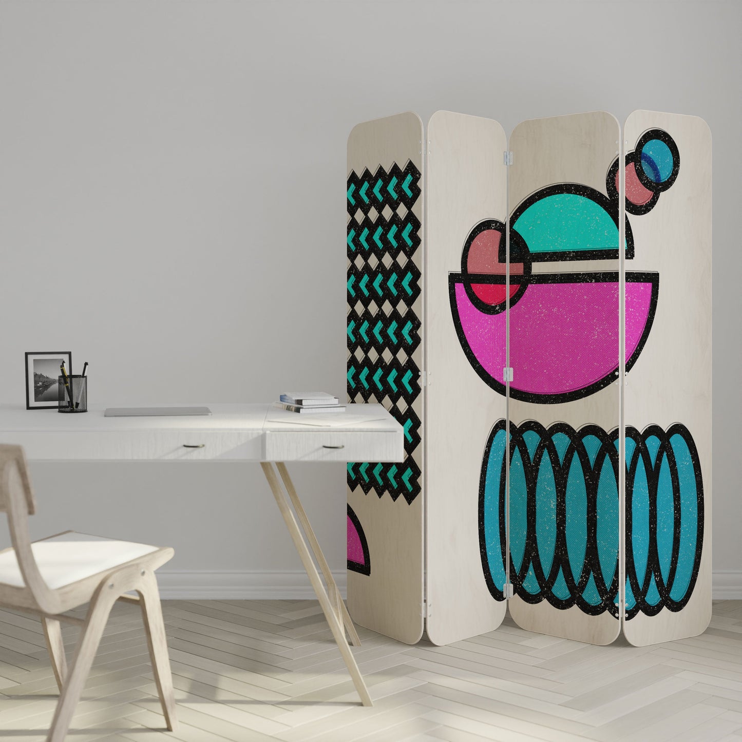 GEOMETRIC RHAPSODY 4-Panel Plywood Room Divider