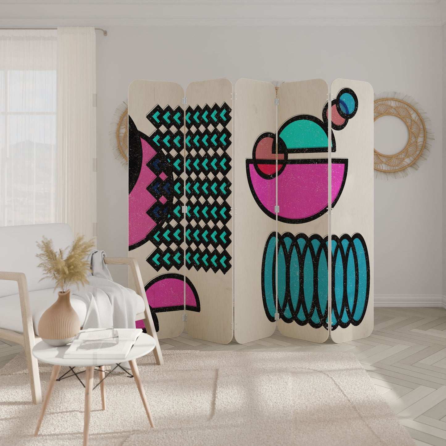 GEOMETRIC RHAPSODY 5-Panel Plywood Room Divider