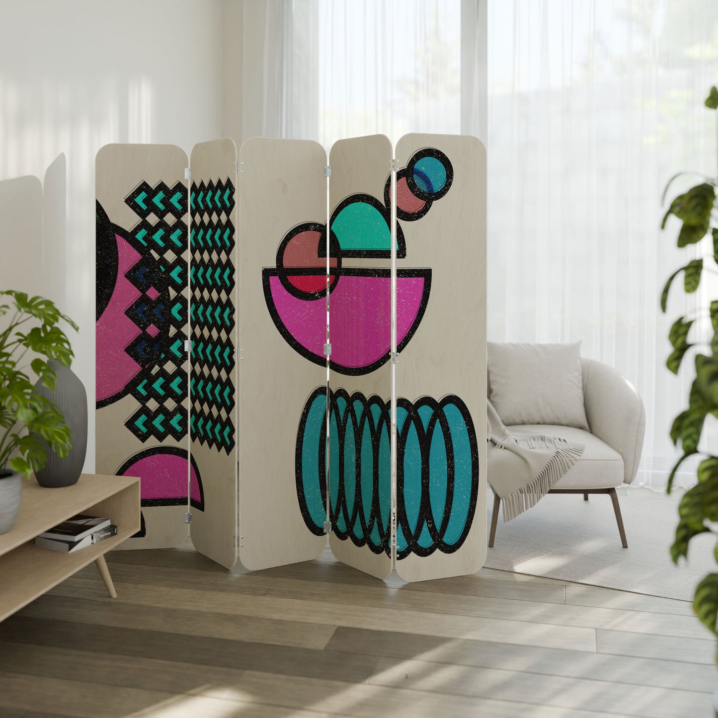 GEOMETRIC RHAPSODY 5-Panel Plywood Room Divider