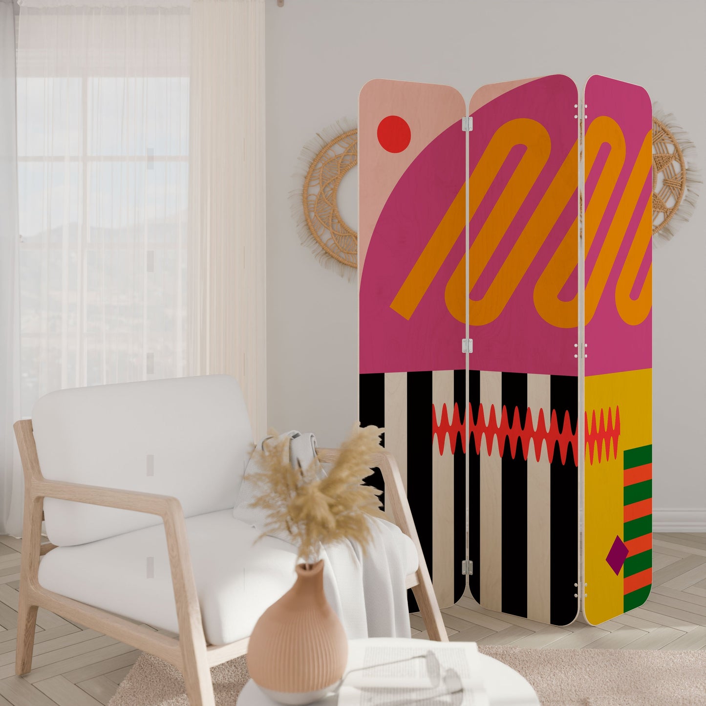 VIVID ART 3-Panel Plywood Room Divider