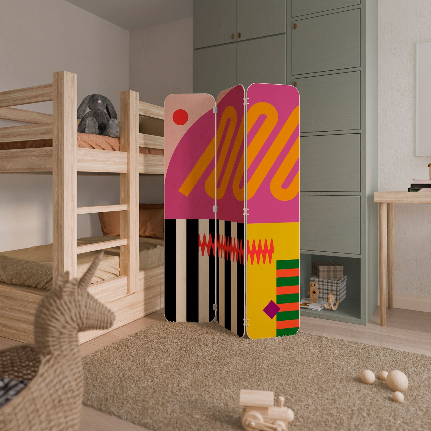 VIVID ART 3-Panel Plywood Room Divider