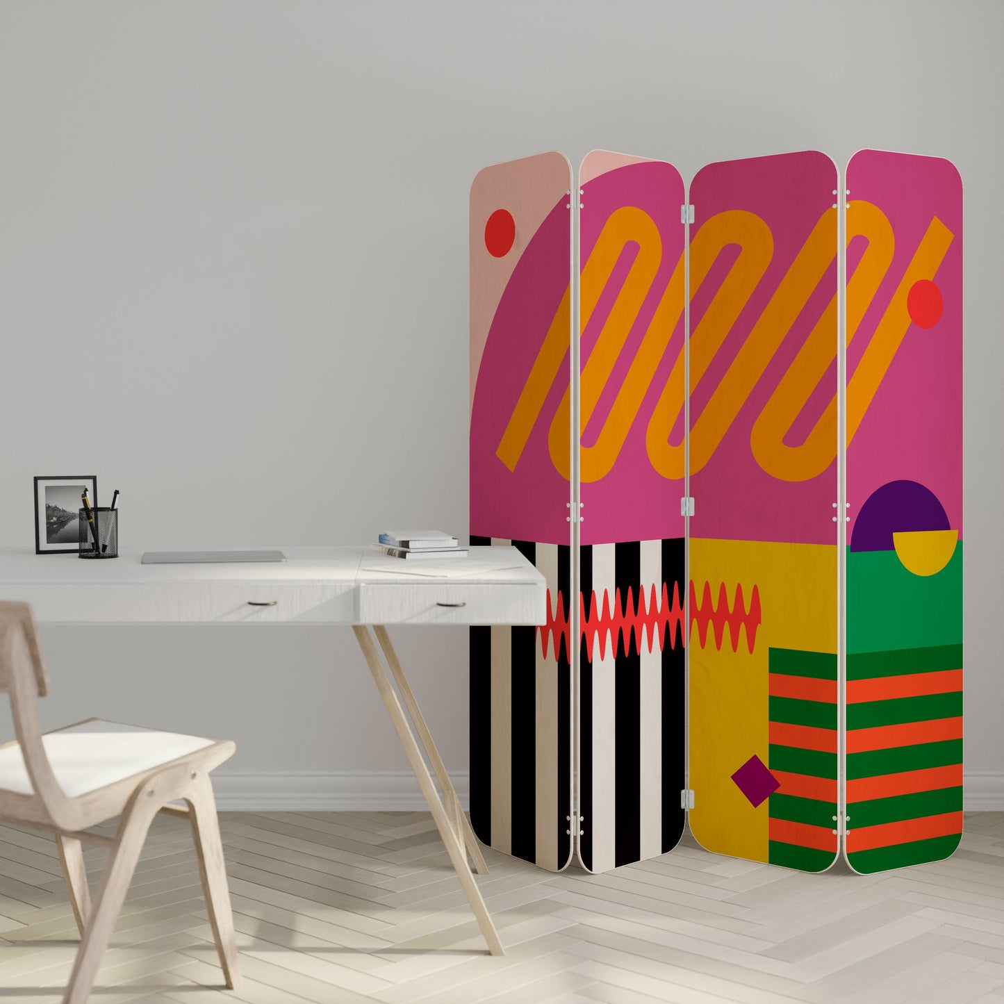 VIVID ART 4-Panel Plywood Room Divider