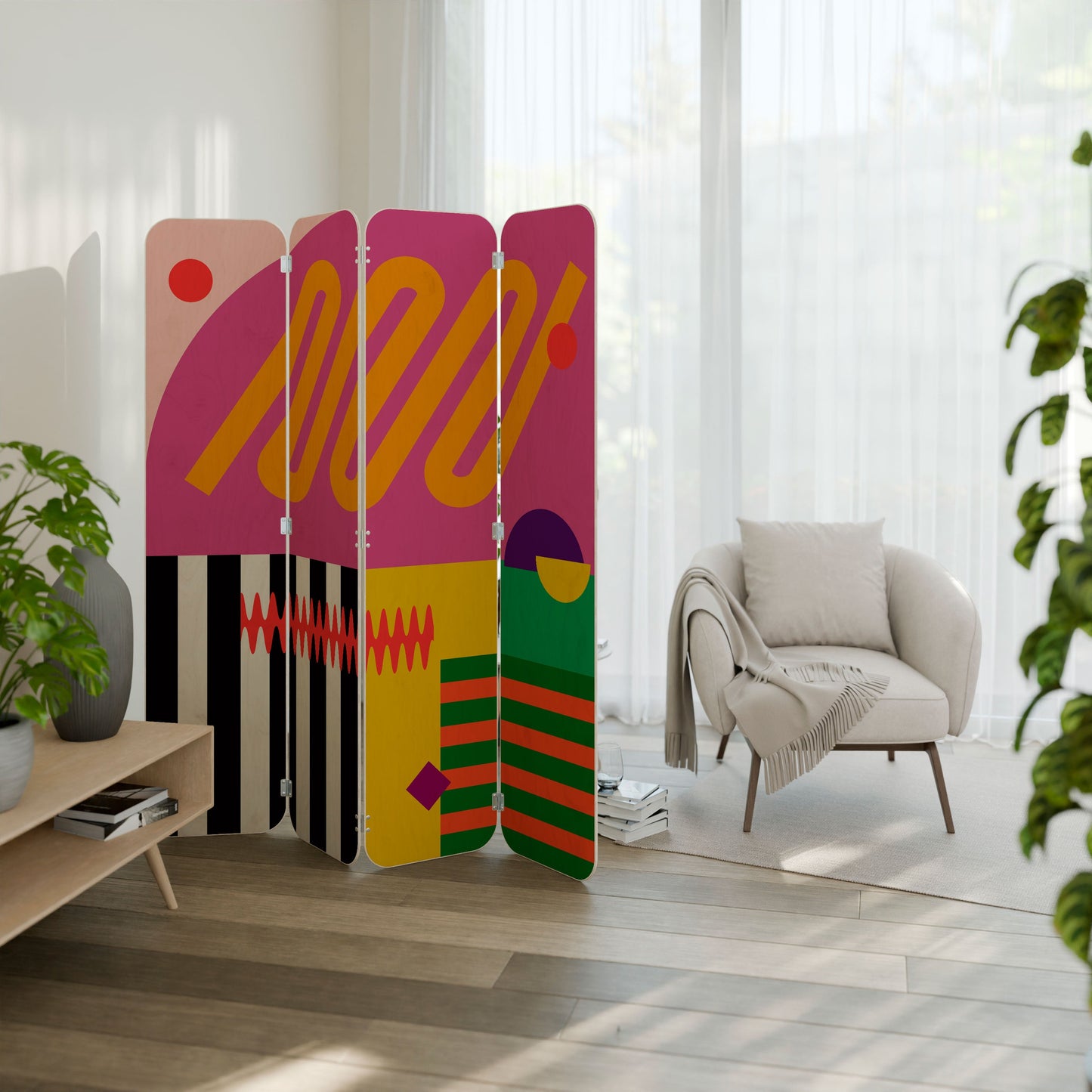 VIVID ART 4-Panel Plywood Room Divider