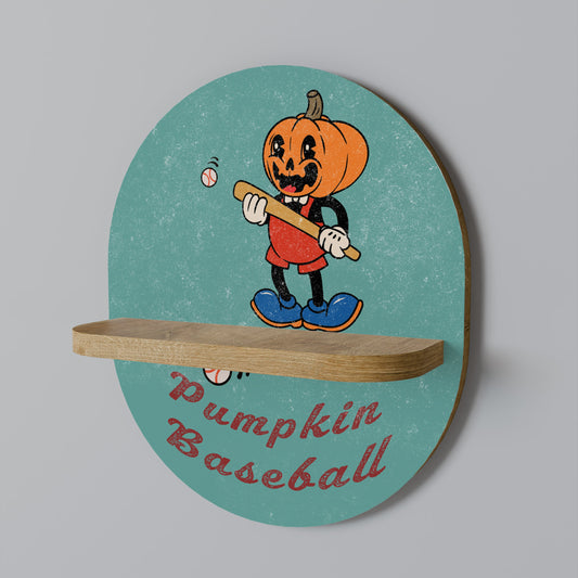 PUMPKIN BASEBALL Oval Art Shelf In Oak Effect