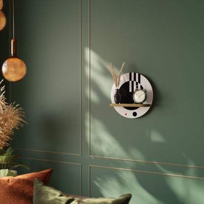 BLACK AND WHITE COMBINATION Round Art Shelf In Oak Effect