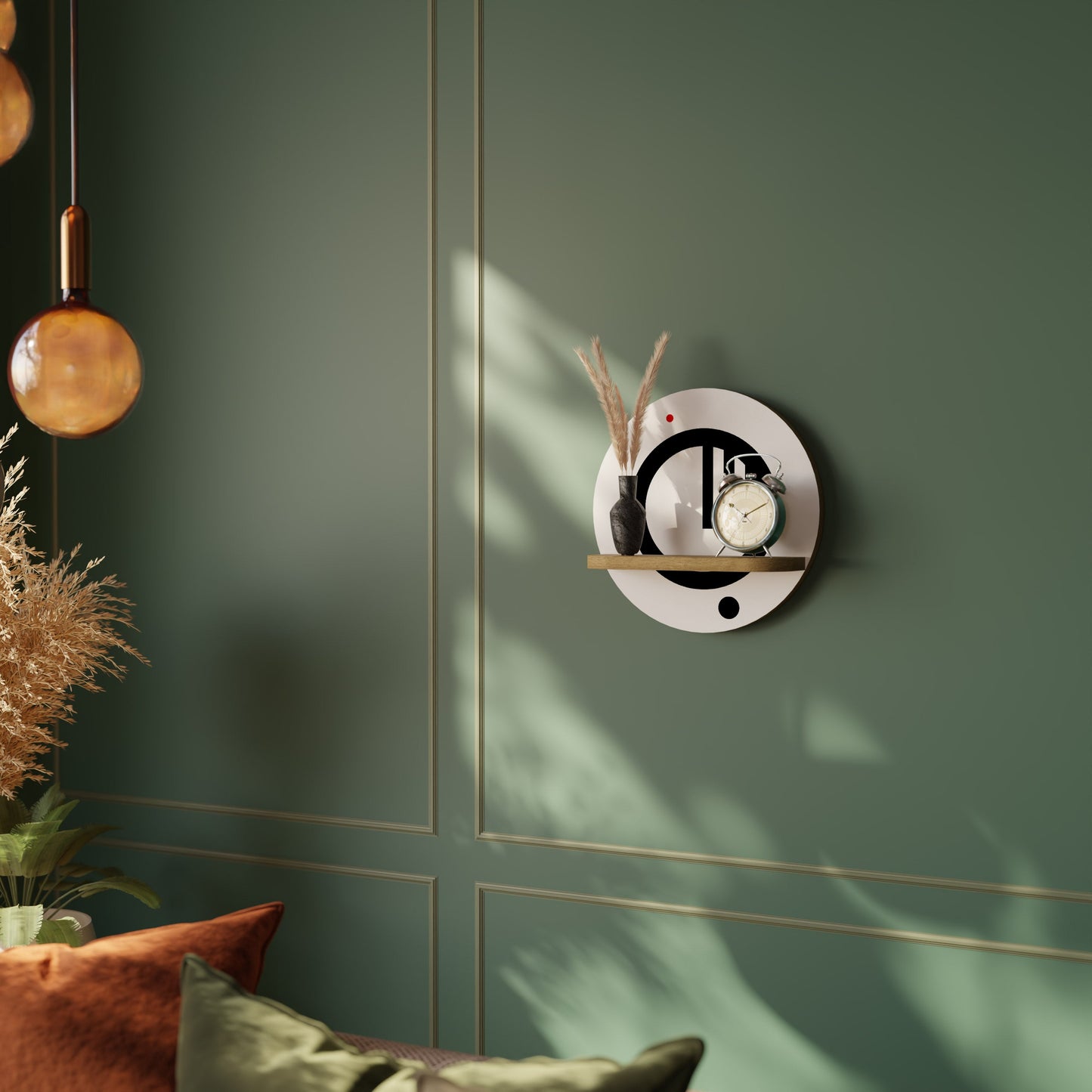 MINIMAL DOTS Round Art Shelf In Oak Effect