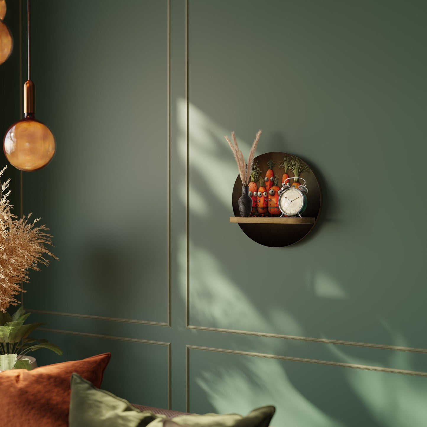 CUTE OR SCARY Round Art Shelf In Oak Effect