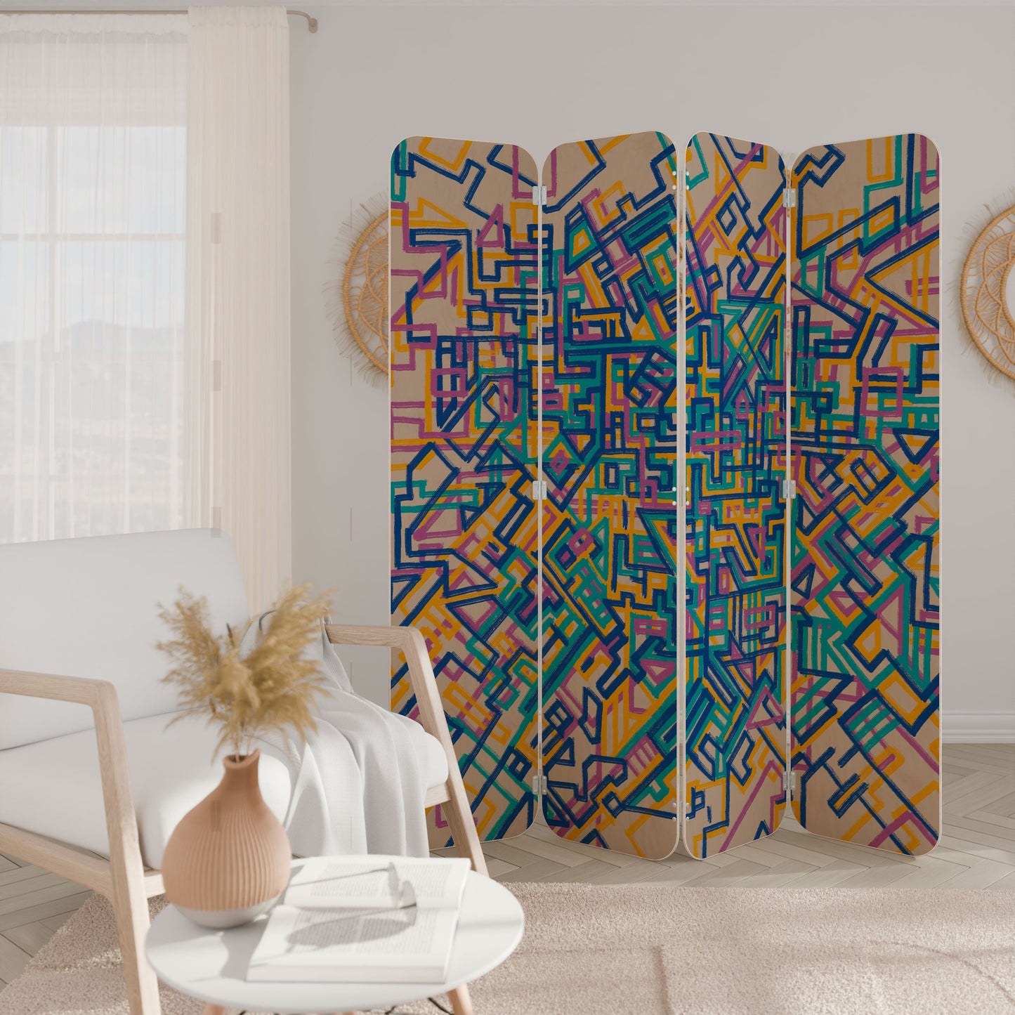 MEMORIES MAP 4-Panel Plywood Room Divider