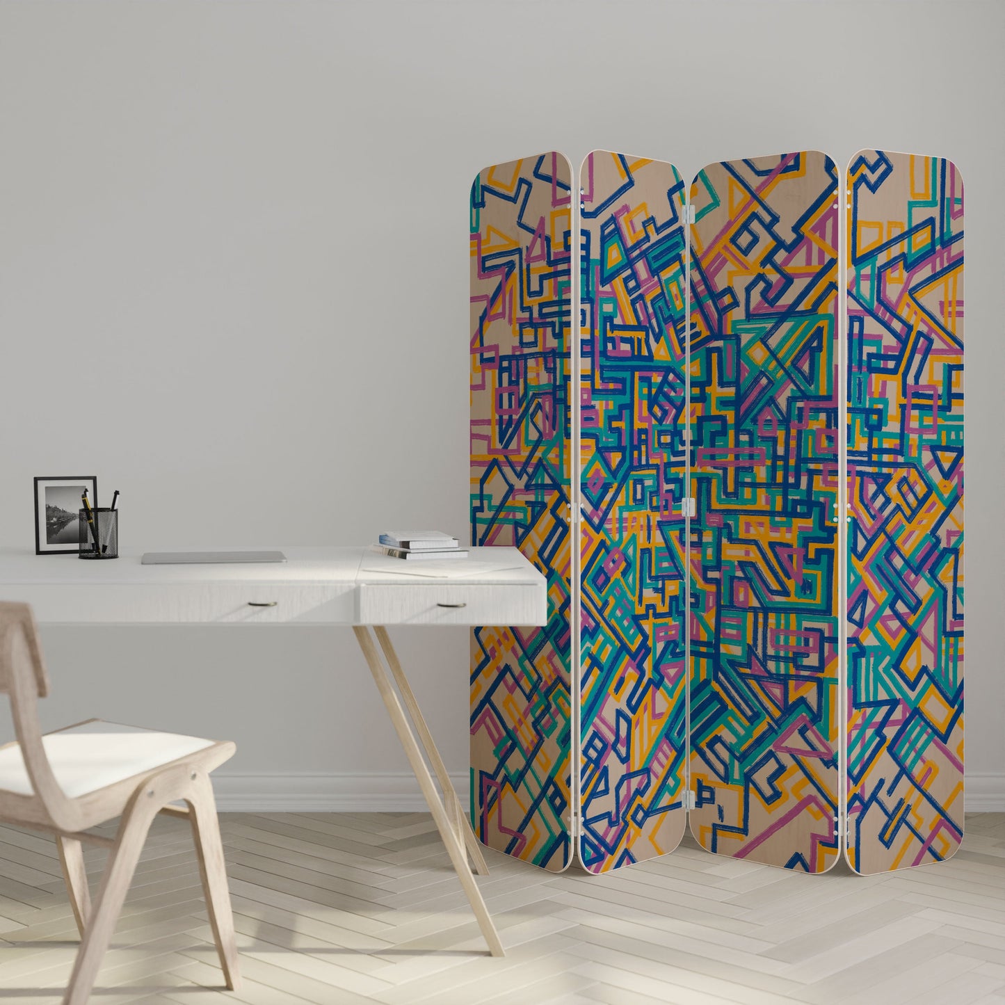 MEMORIES MAP 4-Panel Plywood Room Divider