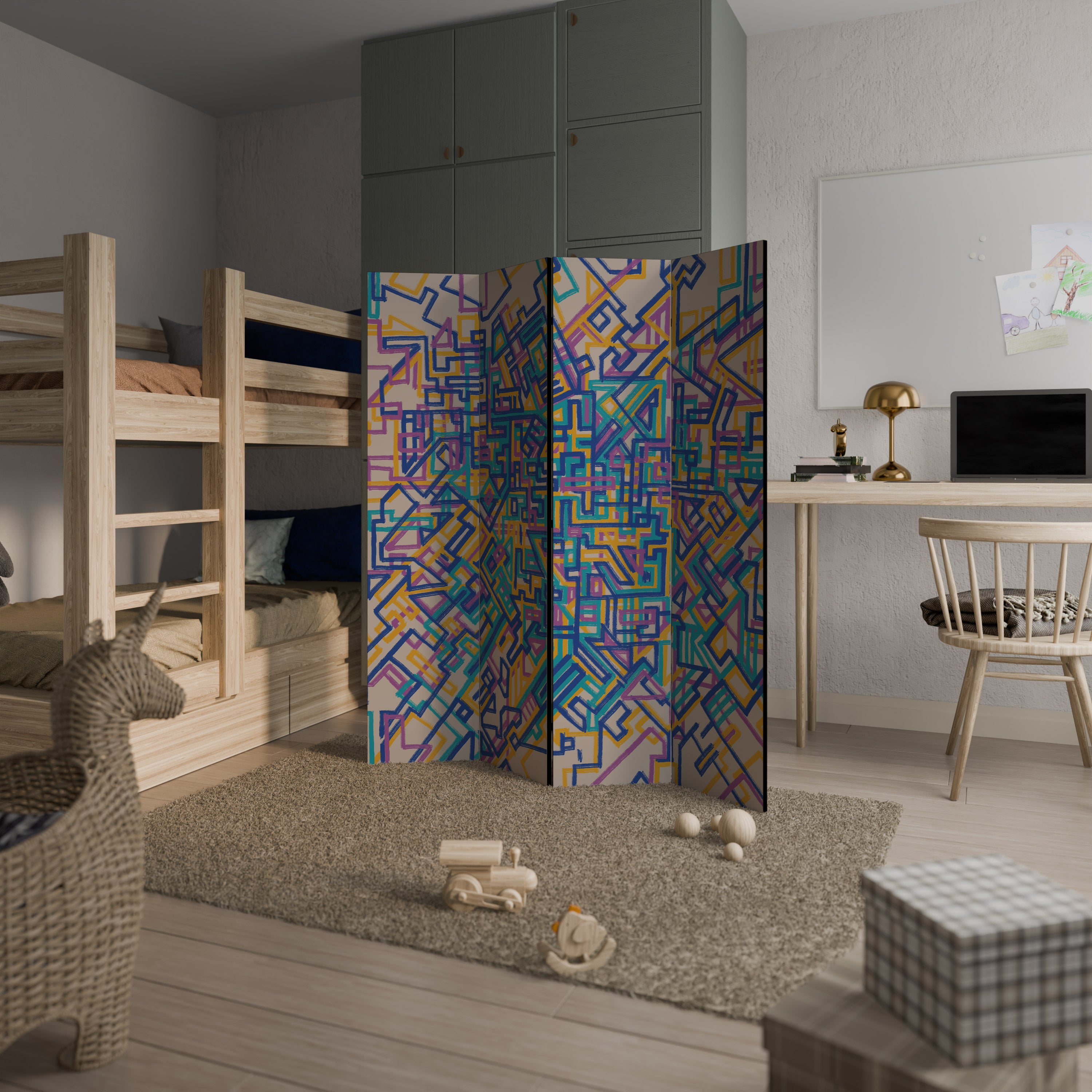 MEMORIES MAP 4-Panel Room Divider