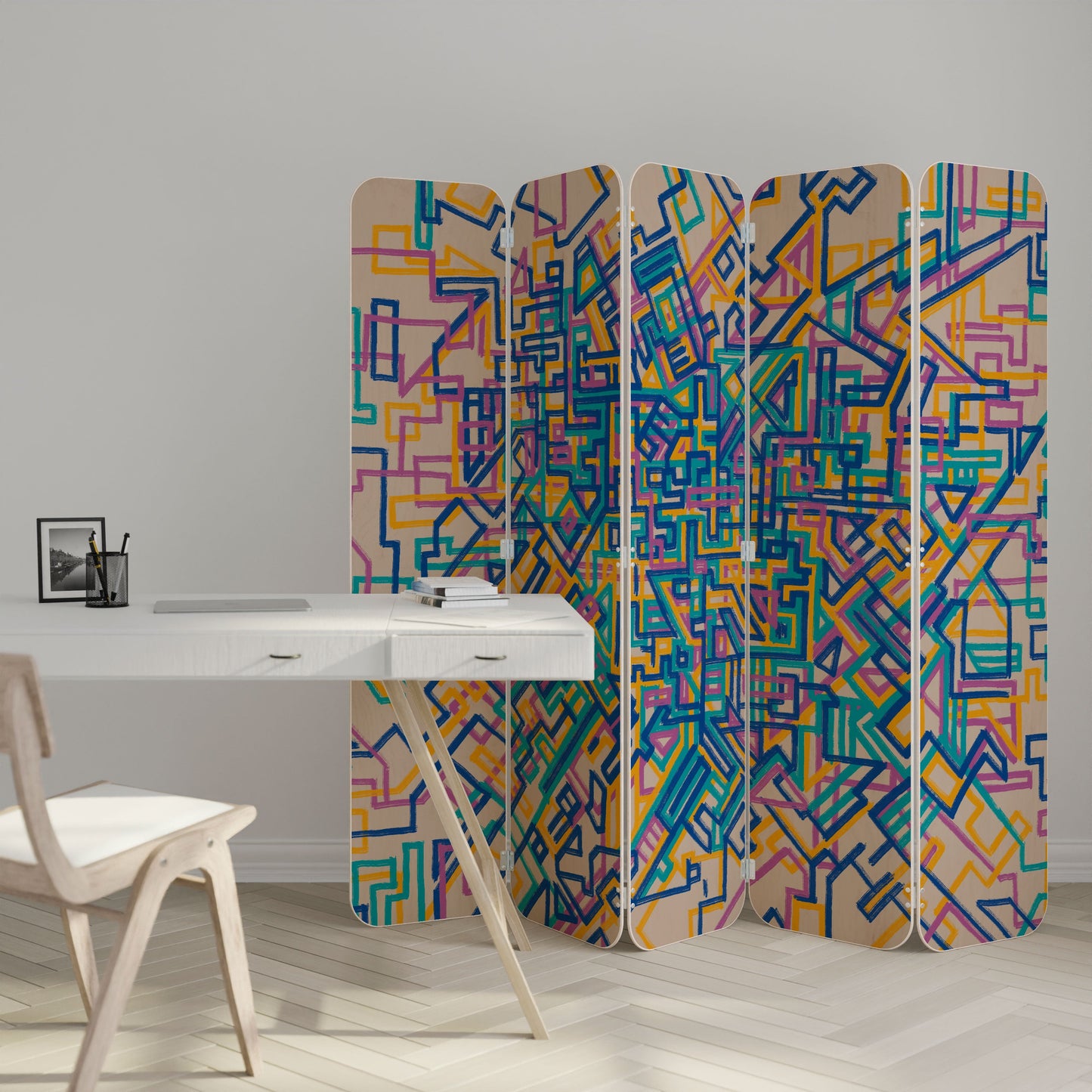 MEMORIES MAP 5-Panel Plywood Room Divider