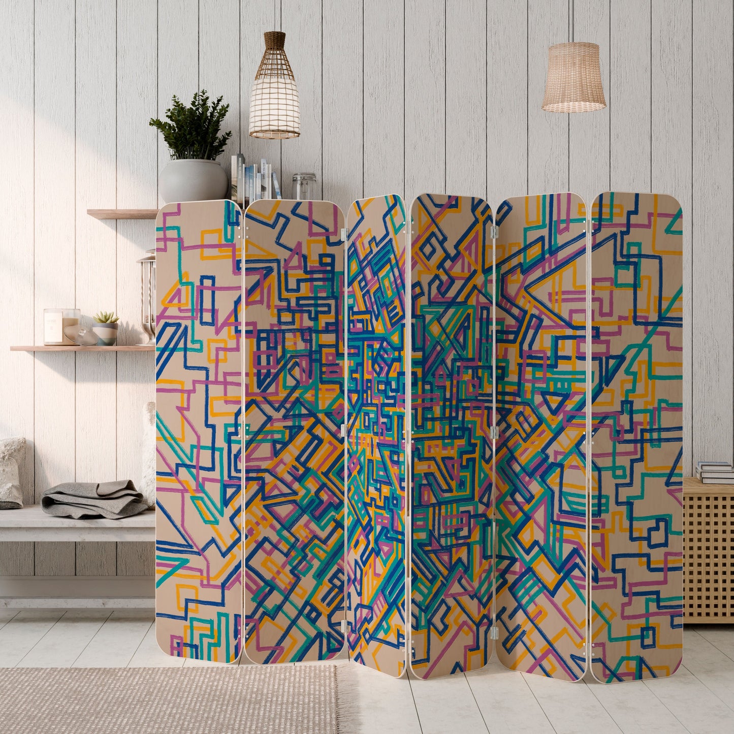 MEMORIES MAP 6-Panel Plywood Room Divider