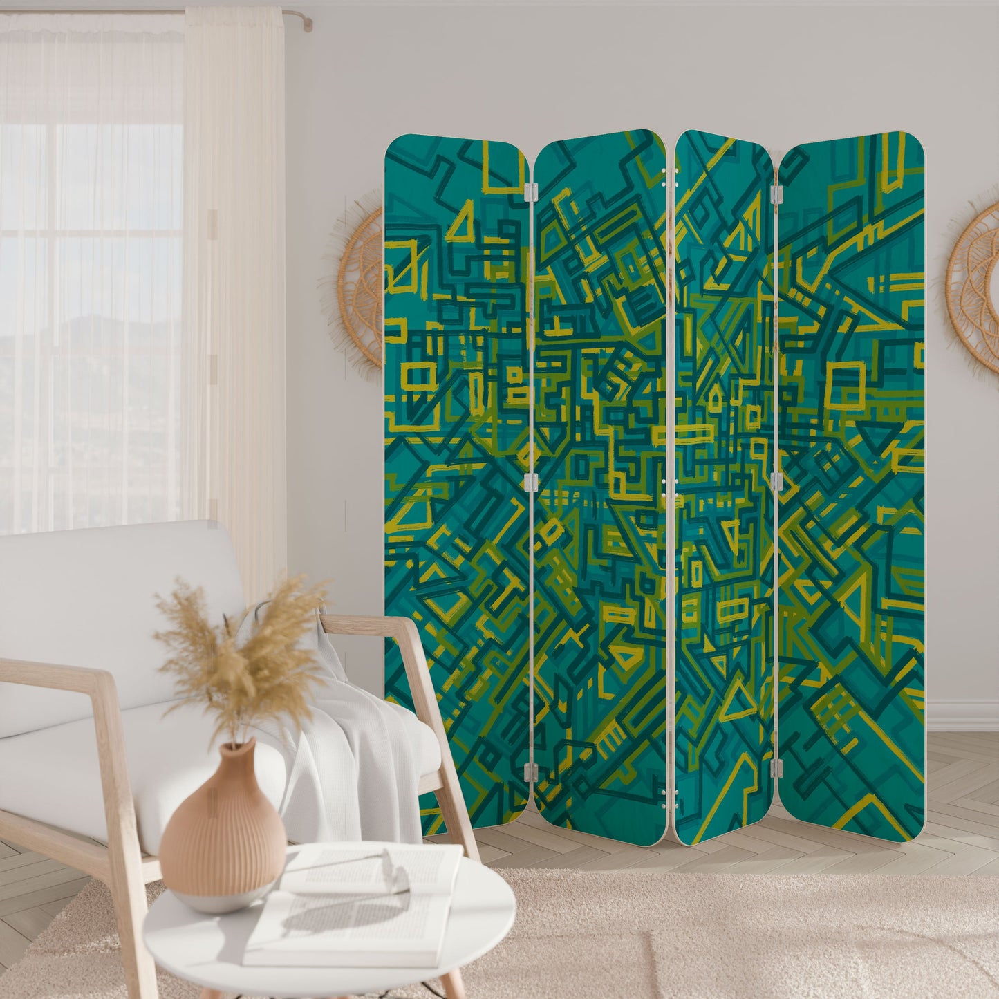 NOSTALGIC MEMORIES 4-Panel Plywood Room Divider