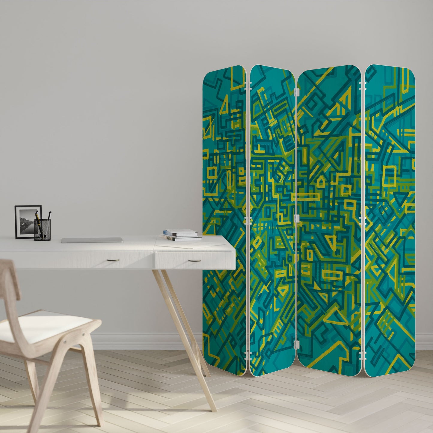 NOSTALGIC MEMORIES 4-Panel Plywood Room Divider