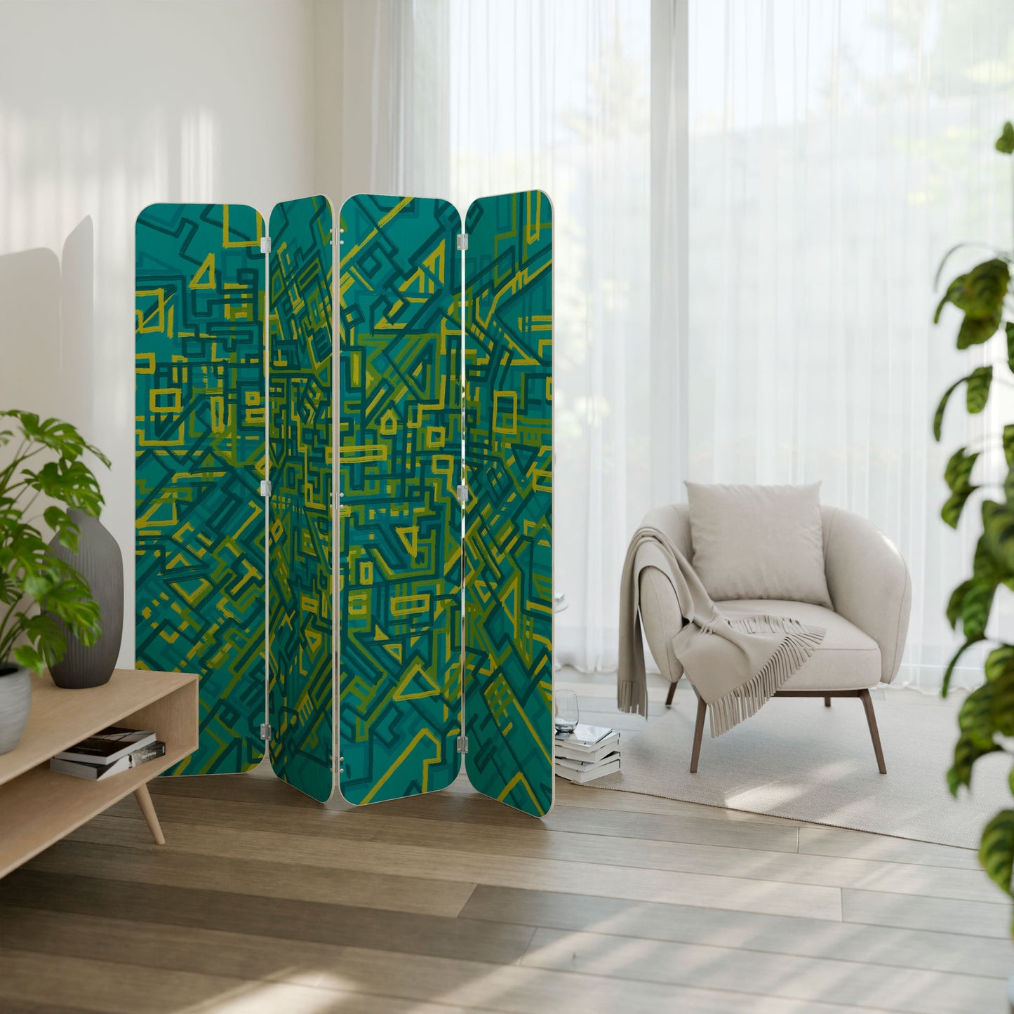 NOSTALGIC MEMORIES 4-Panel Plywood Room Divider