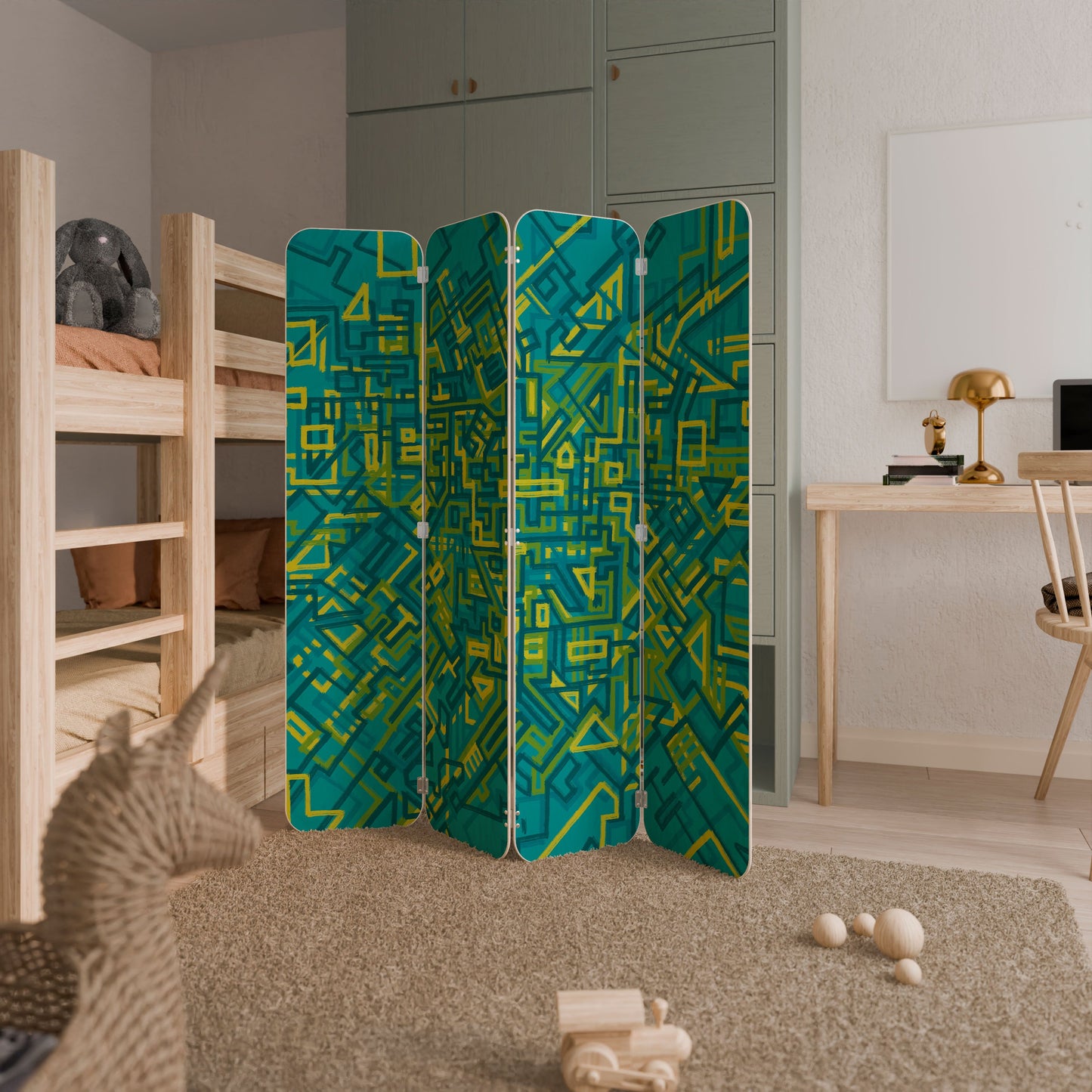 NOSTALGIC MEMORIES 4-Panel Plywood Room Divider