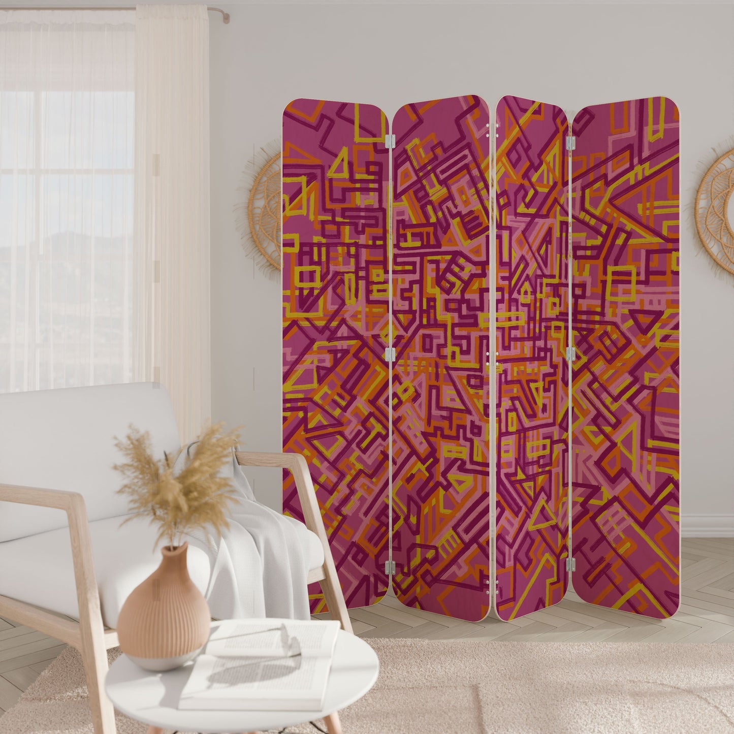 LOVELY MEMORIES 4-Panel Plywood Room Divider