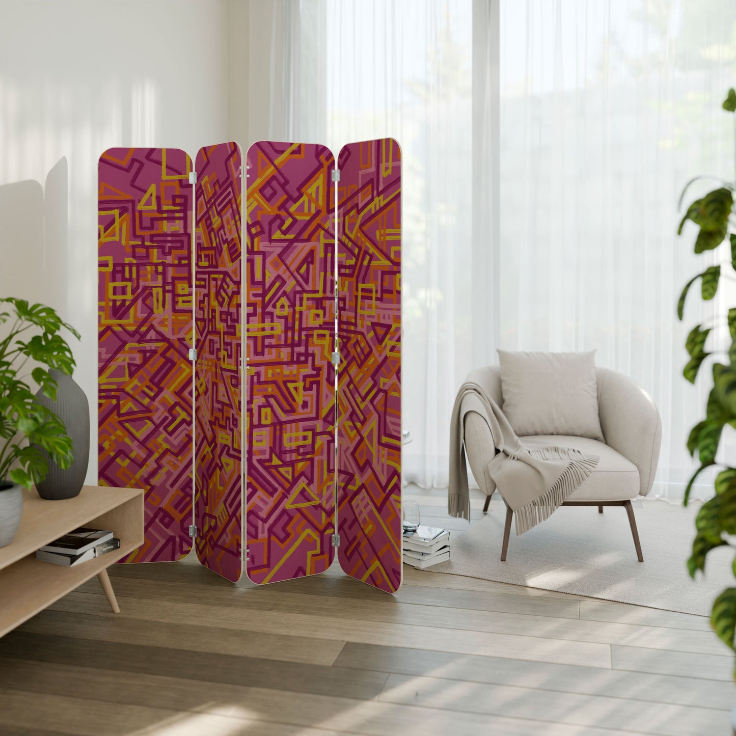 LOVELY MEMORIES 4-Panel Plywood Room Divider