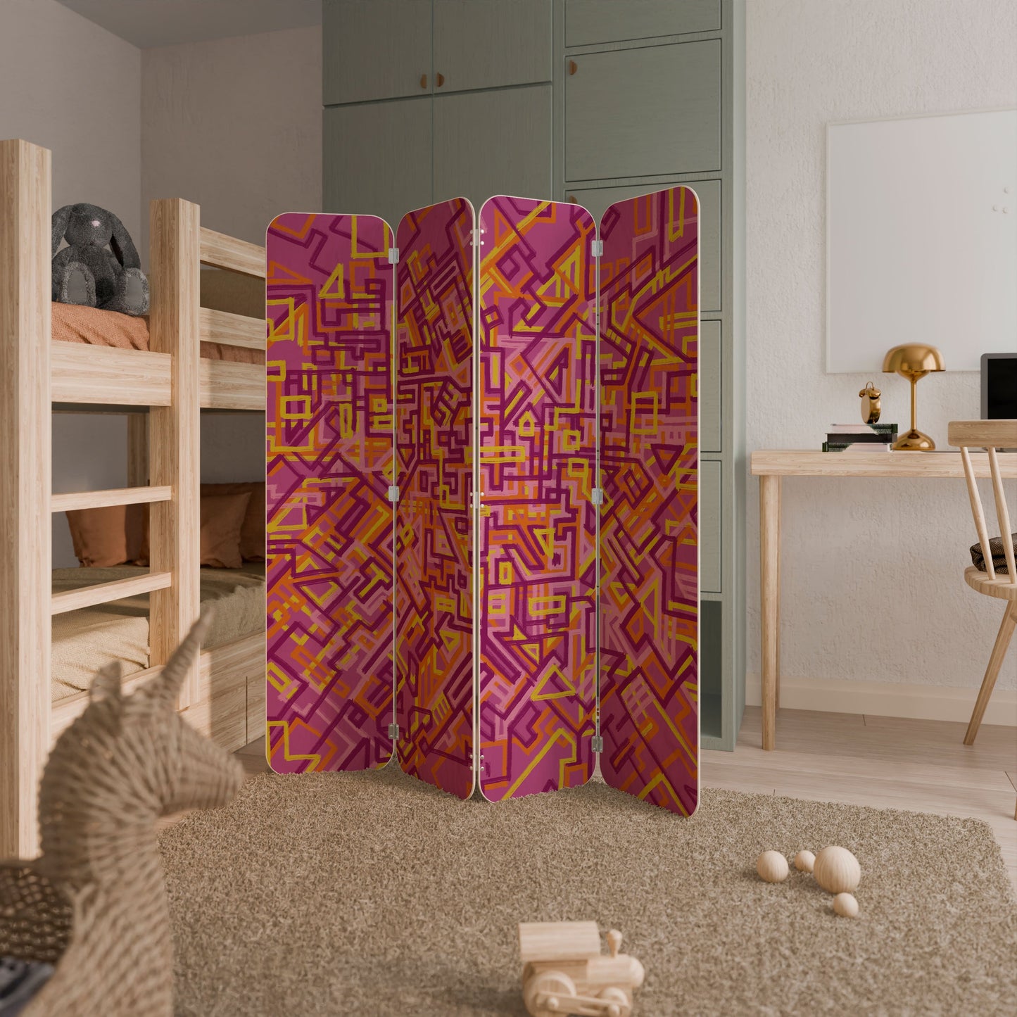 LOVELY MEMORIES 4-Panel Plywood Room Divider