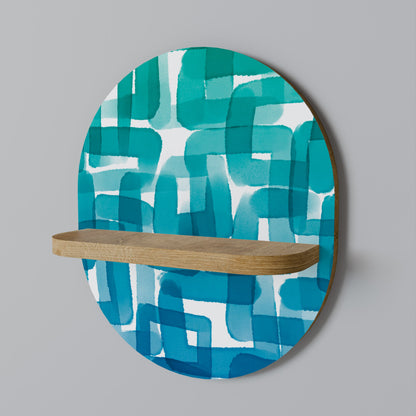 TURQUOISE RECTANGLES Oval Art Shelf In Oak Effect