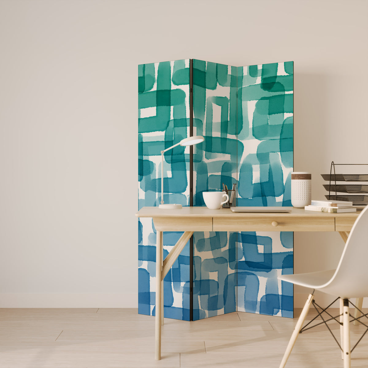 TURQUOISE RECTANGLES Biombo de 3 paneles