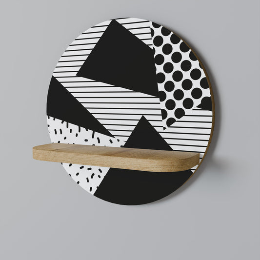 GEMOETRIC MONOCHROME Round Art Shelf In Oak Effect