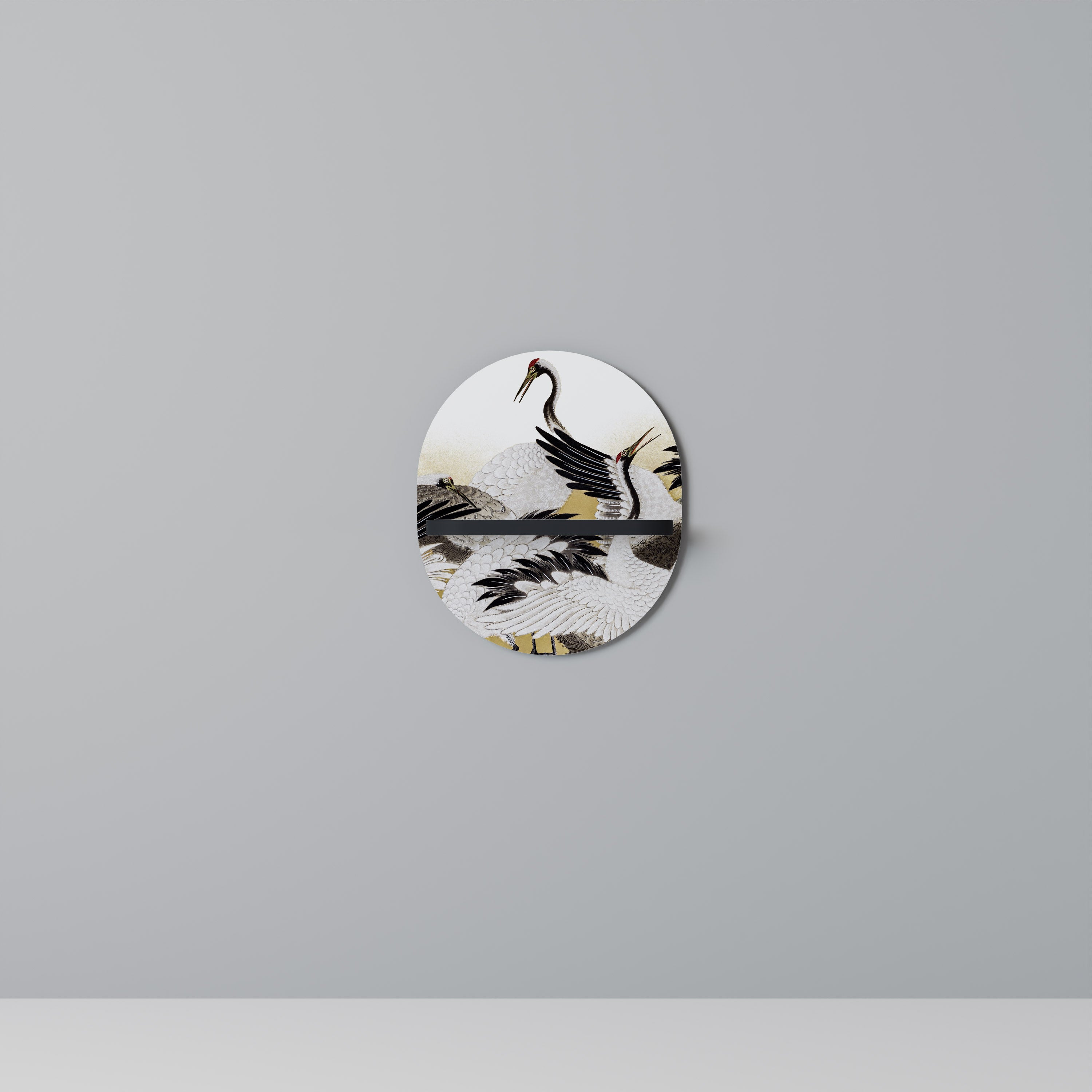 JAPANESE FLOCK OF CRANES Decorative Art Shelf