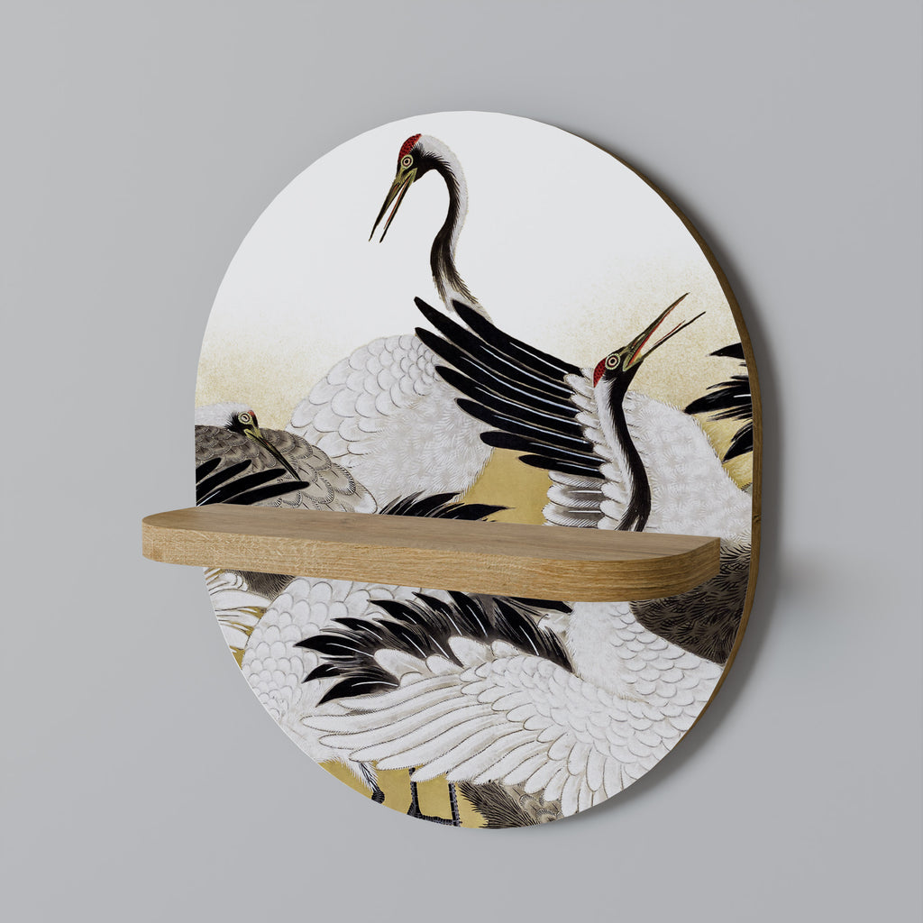 JAPANESE FLOCK OF CRANES Decorative Art Shelf